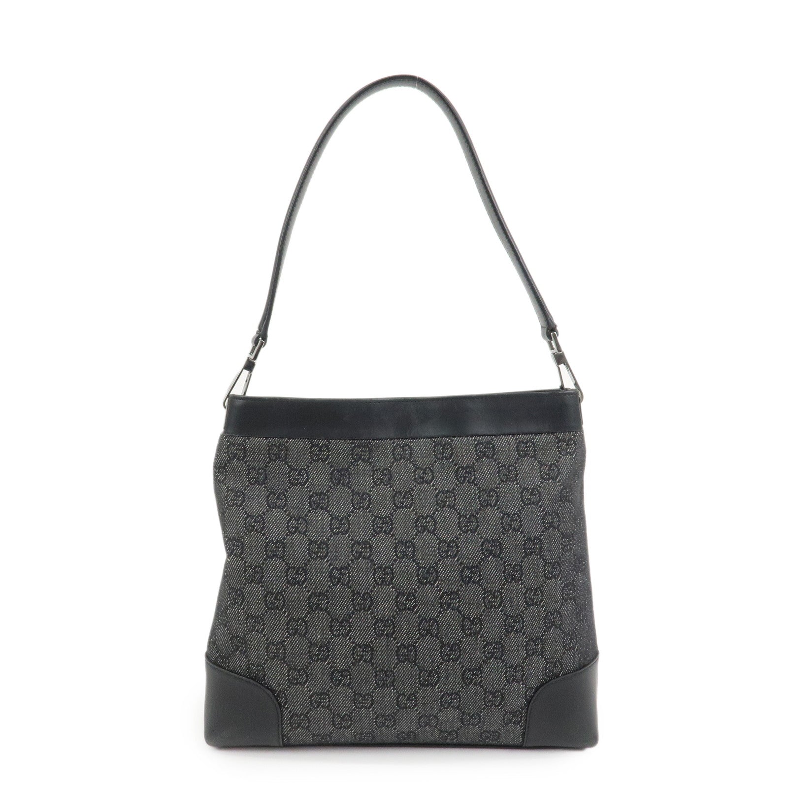 GUCCI Logo GG Canvas Leather Shoulder Bag Hand Bag Black 143745