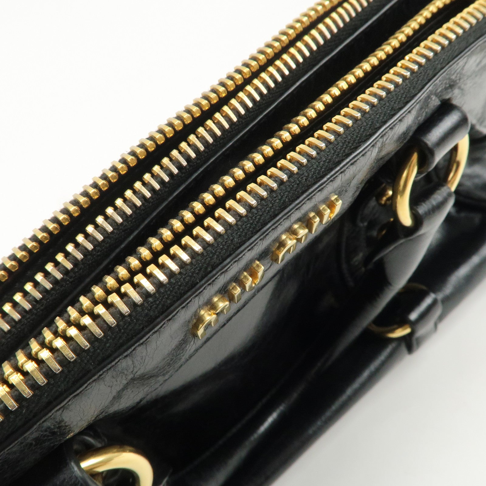 MIU MIU Vitello Shine Leather 2Way Bag Hand Bag Black 5BB893