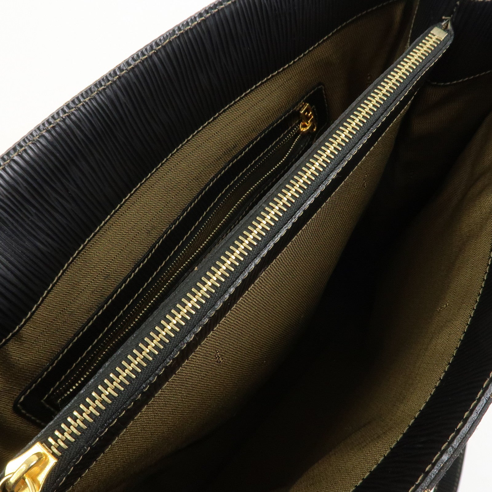 FENDI Pequin Canvas Leather Tote Bag Shoulder Bag Black Brown 26397