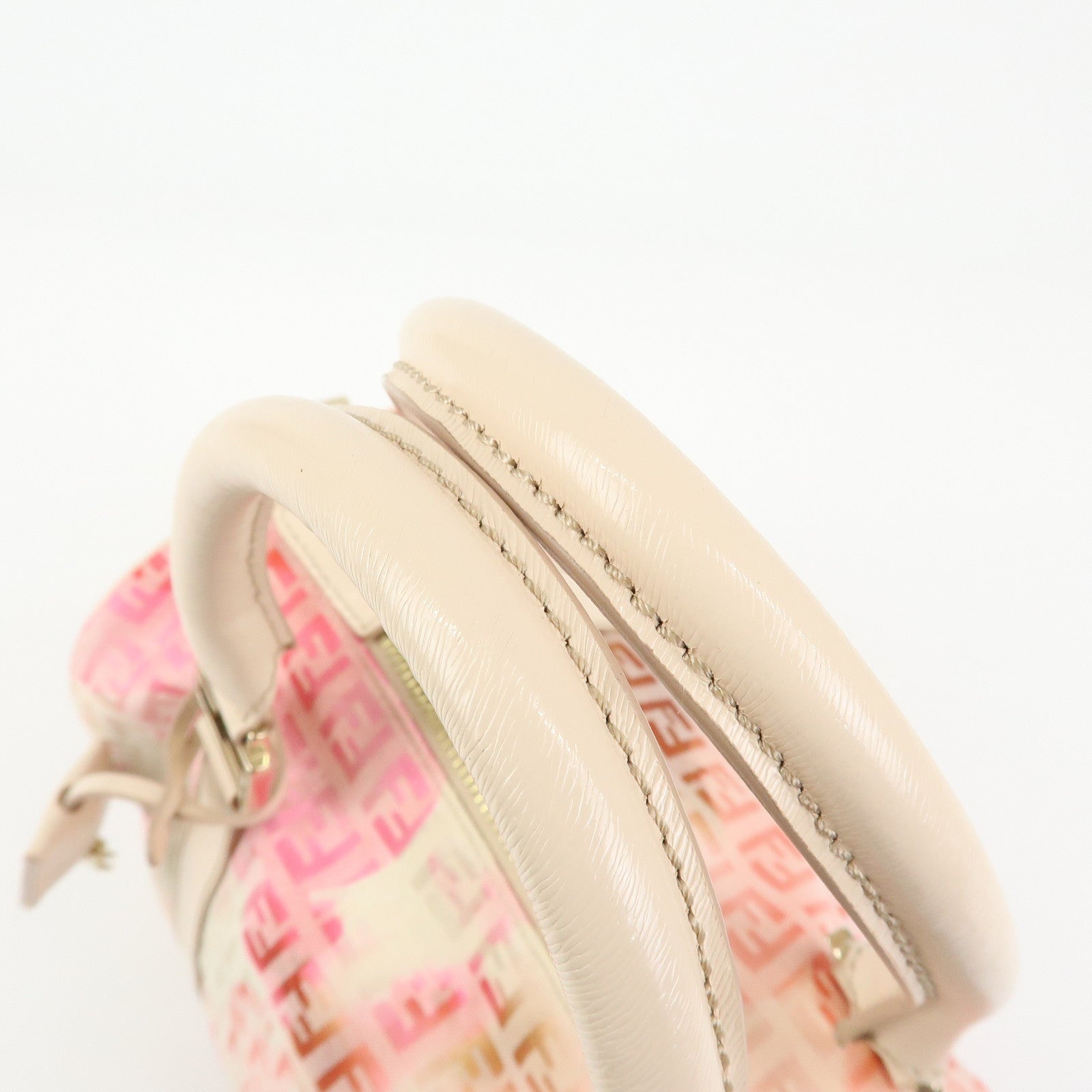 FENDI Zucchino Canvas Leather Mini Boston Bag Hand Bag Pink Ivory