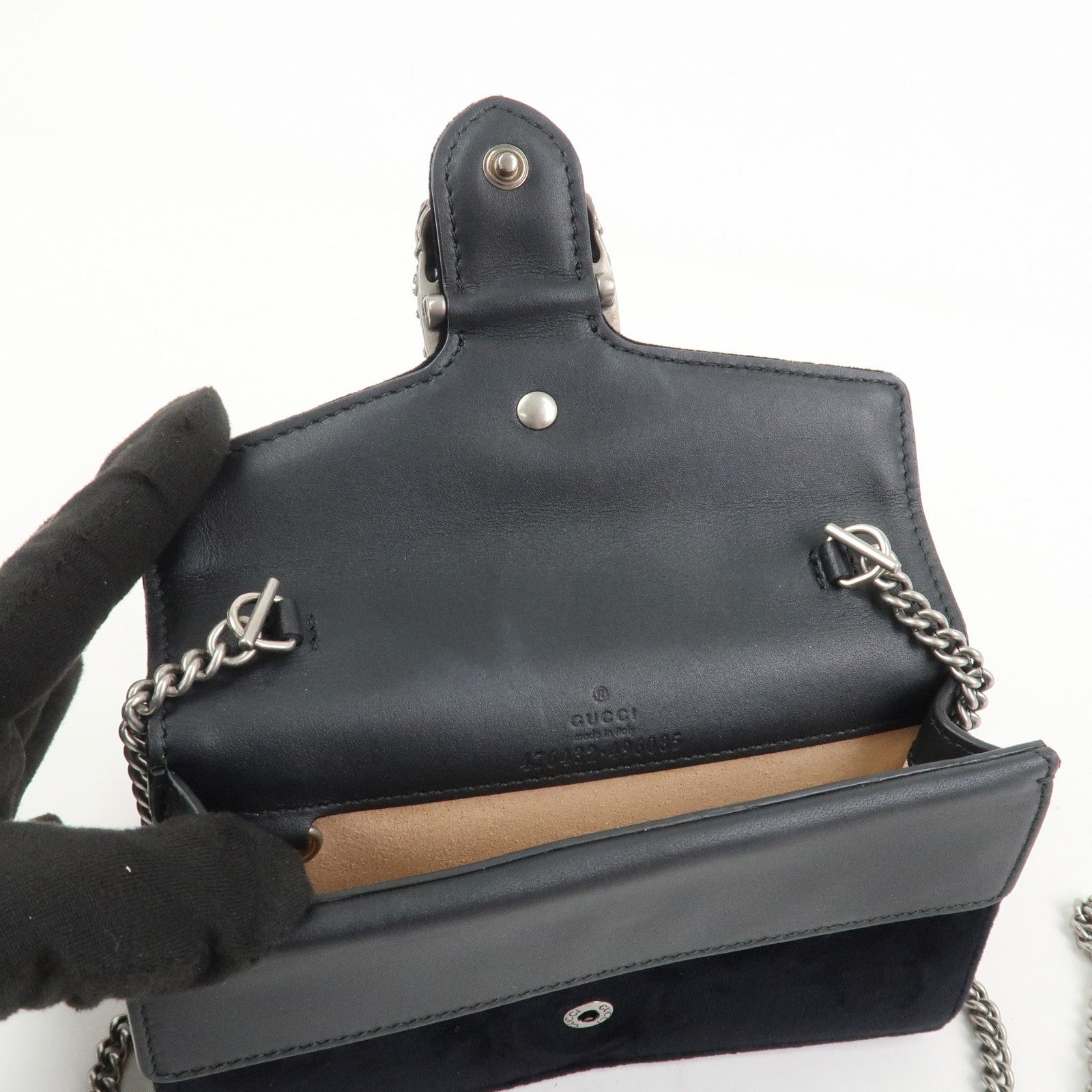 GUCCI Dionysus Super Mini Bag Velvet Chain Shoulder Bag Black476432