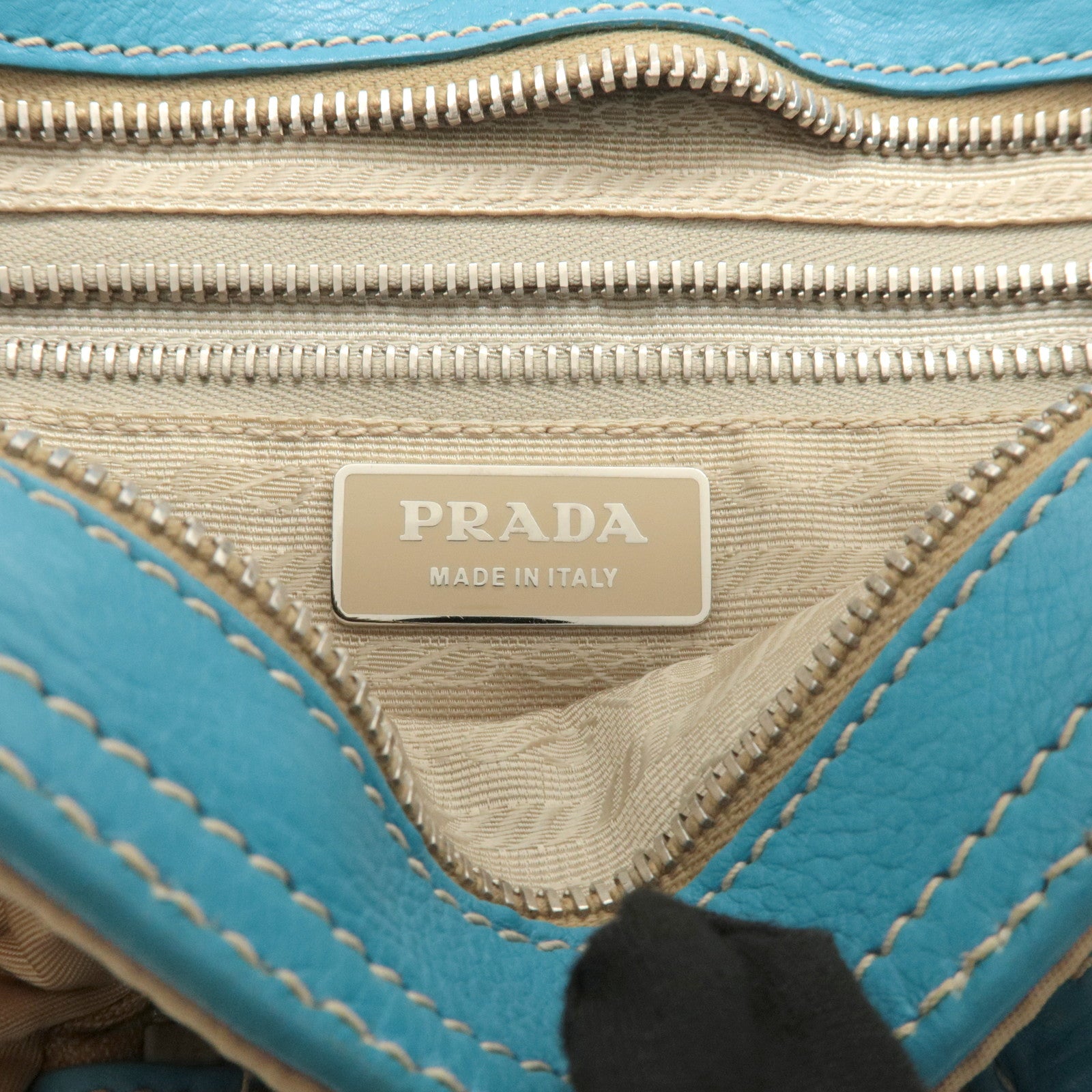 PRADA Nylon Leather Shoulder Bag Crossbody Bag Blue Beige BR2417 Used