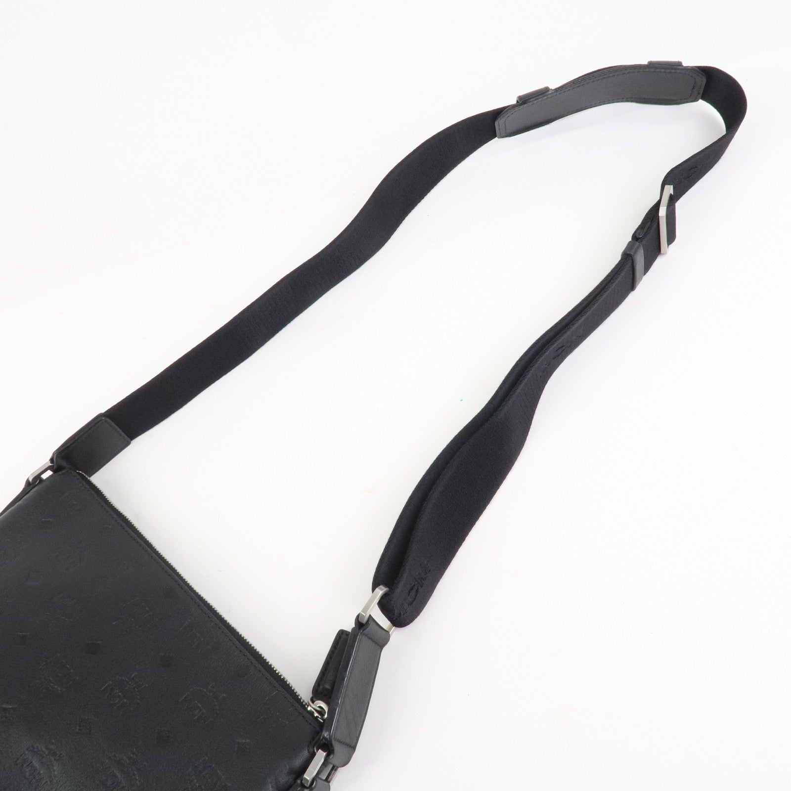 MCM Visetos Embossed Leather Shoulder Bag Crossbody Bag Black