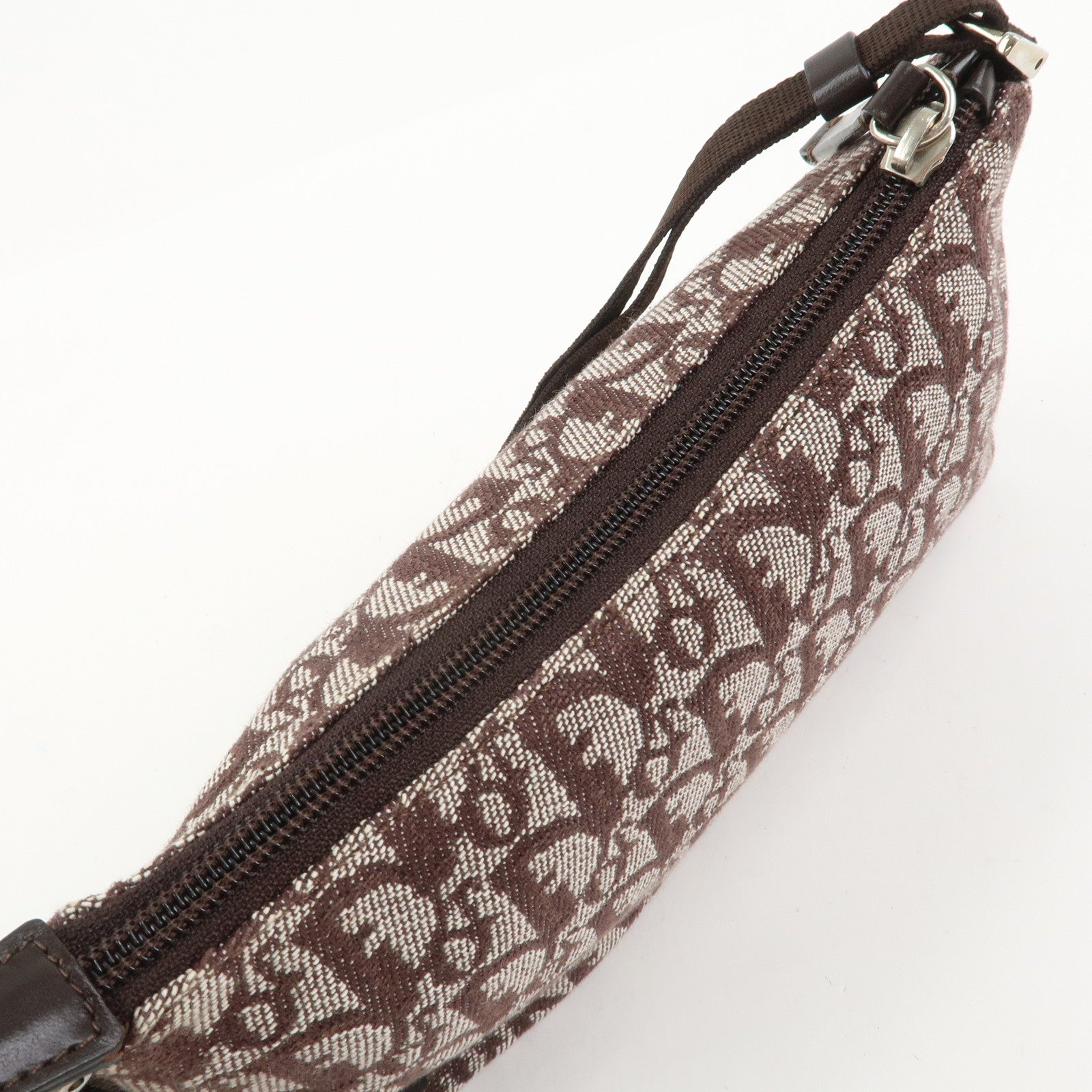 Christian Dior Trotter Jacquard Canvas Leather Shoulder Bag Brown