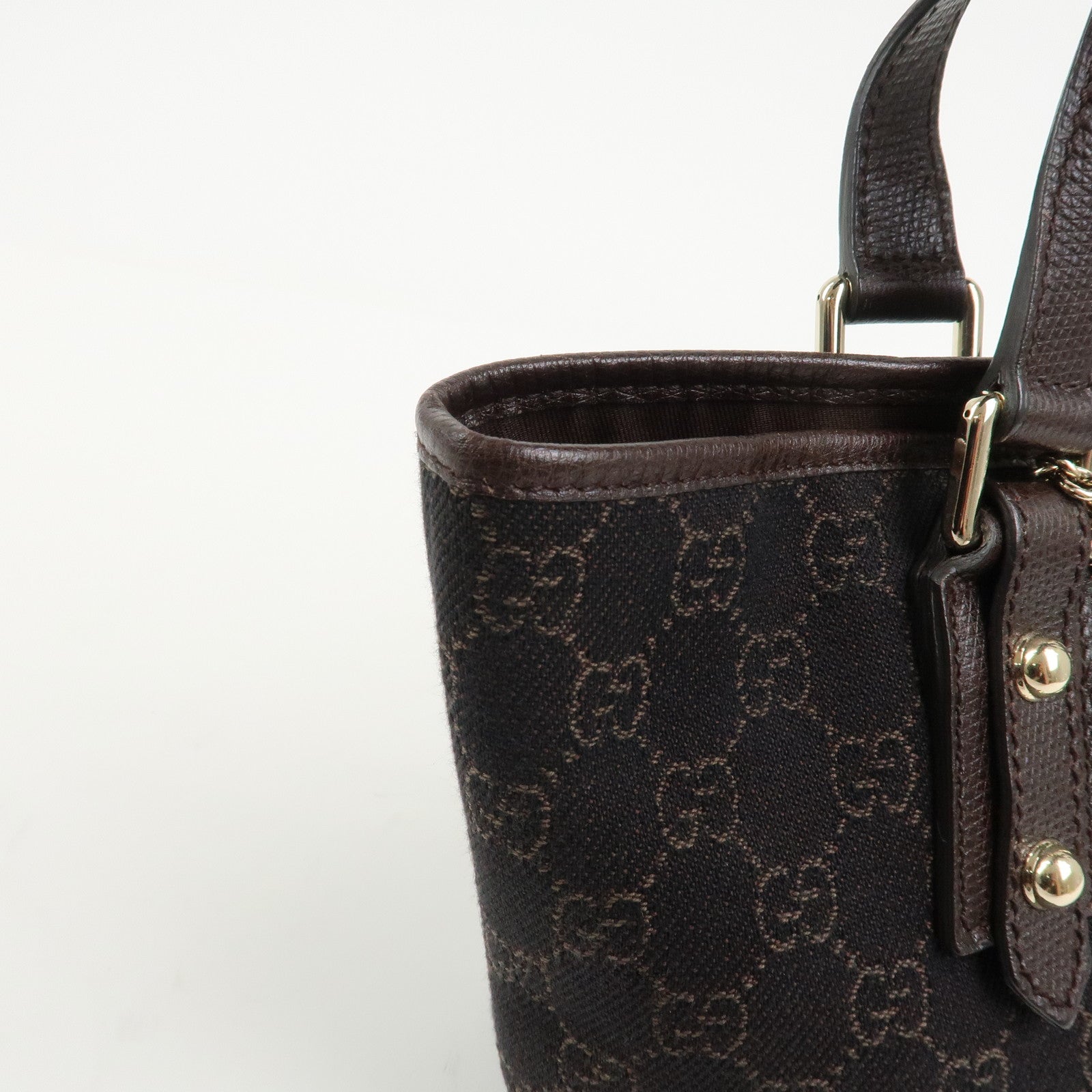 GUCCI Logo GG Canvas Leather Hand Bag Tote Bag Dark Brown 240017