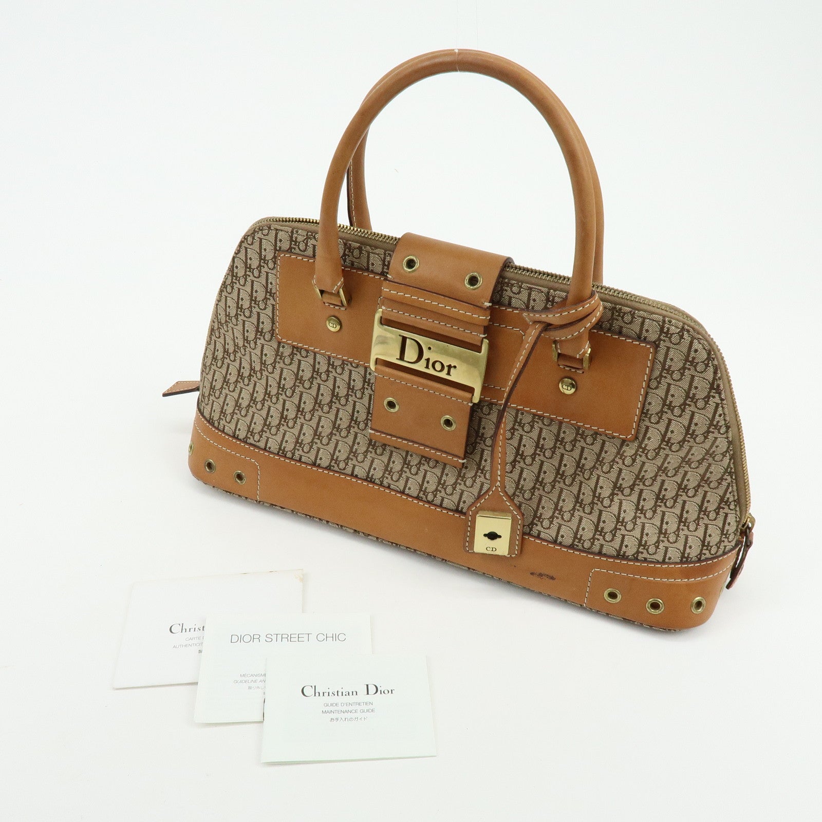 Christian Dior Trotter Street Chic Jacquard Canvas Leather Hand Bag