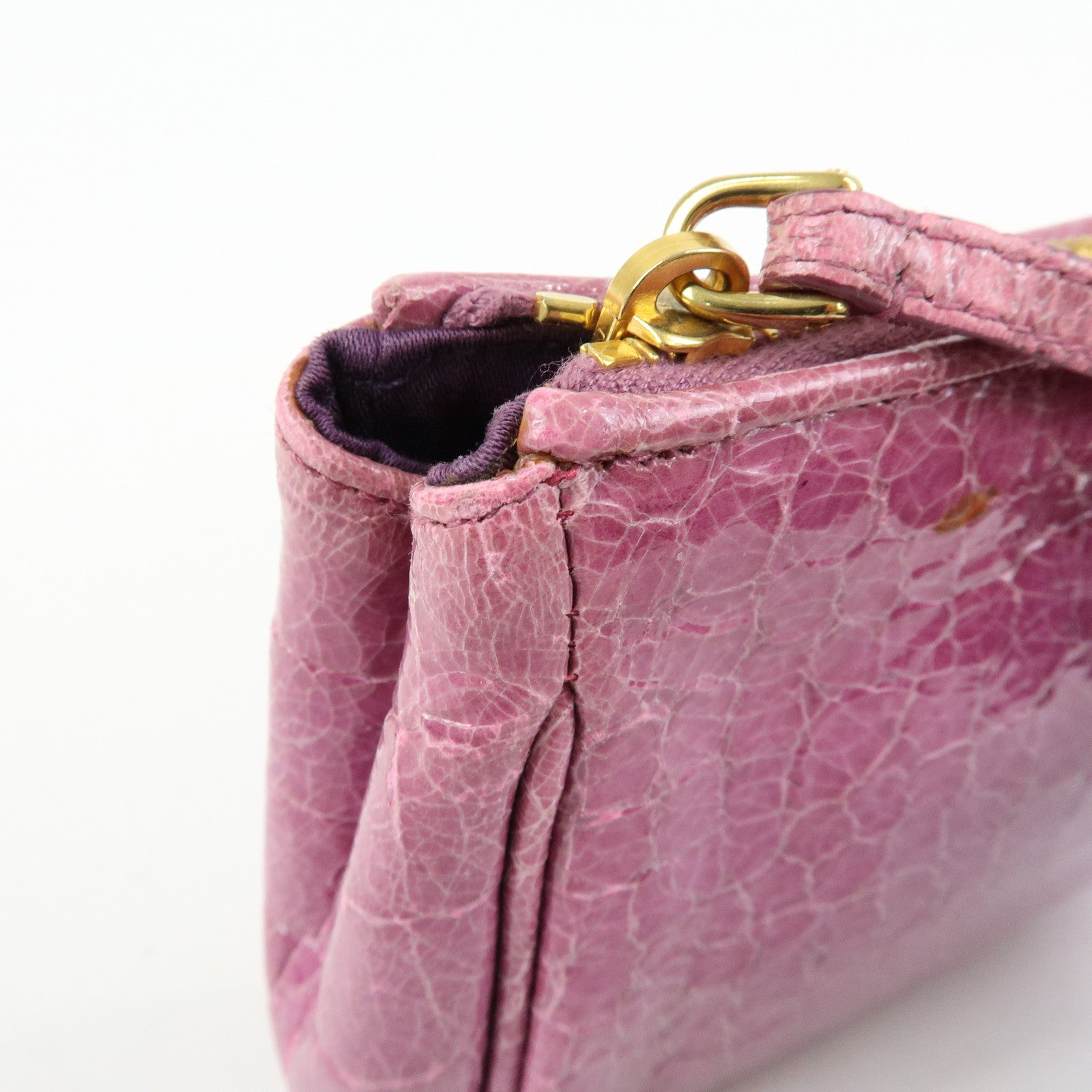 MIU MIU Logo Embossed Leather Clutch Bag Wristlet Bag Purple