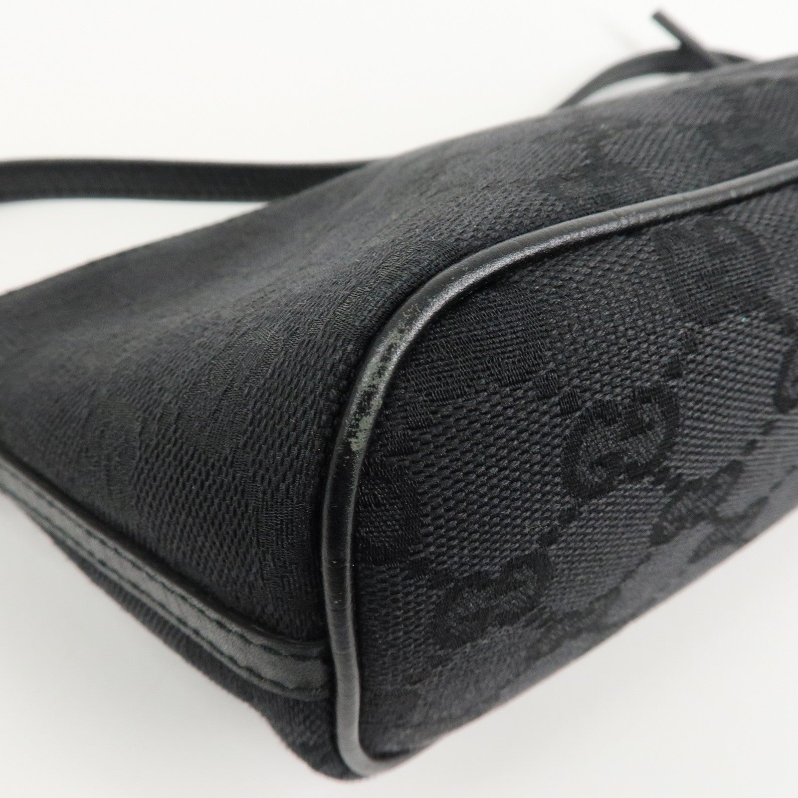 GUCCI Boat Bag GG Canvas Leather Hand Bag Black 07198