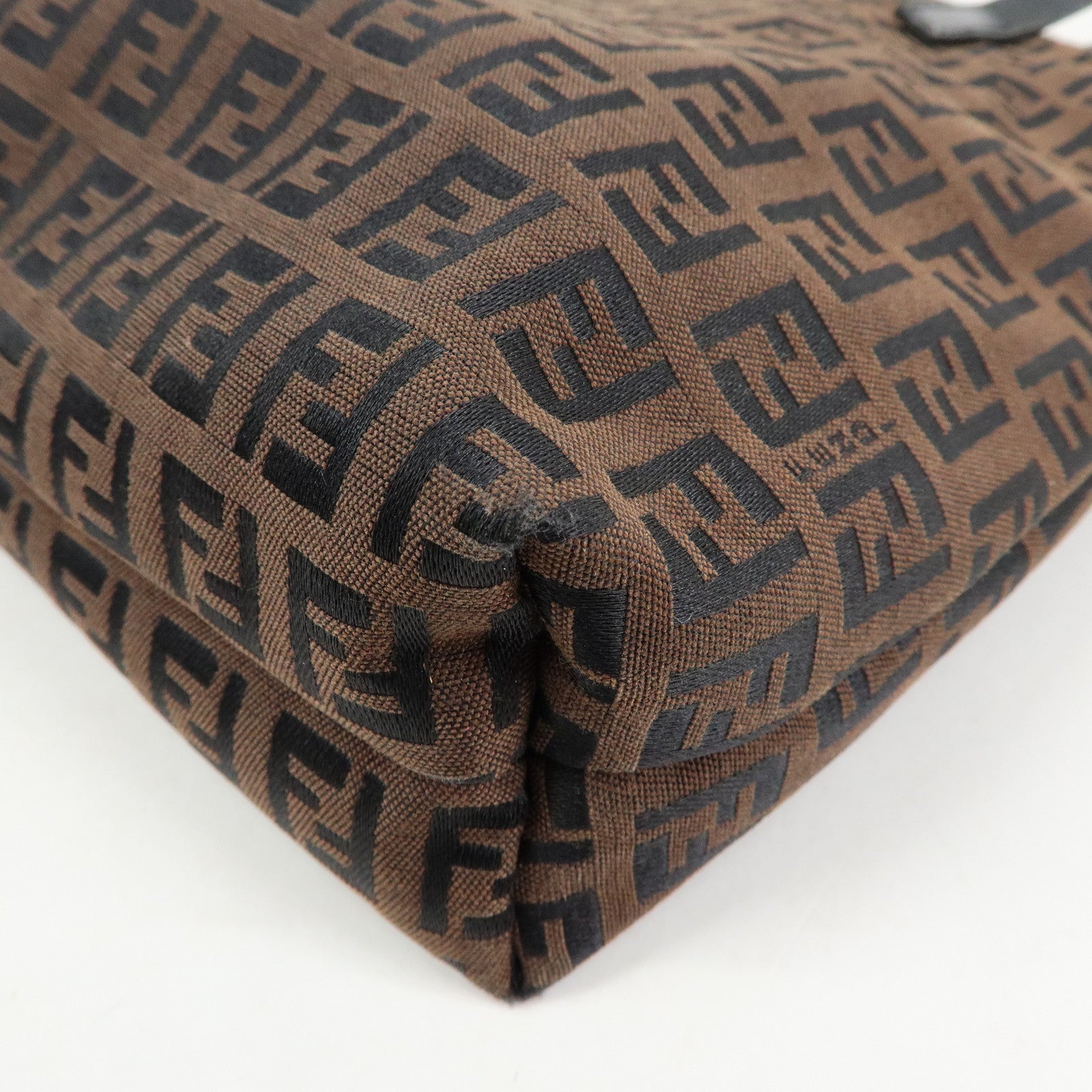 FENDI Zucchino Canvas Leather Tote Bag Hand Bag Brown Black 8BH022