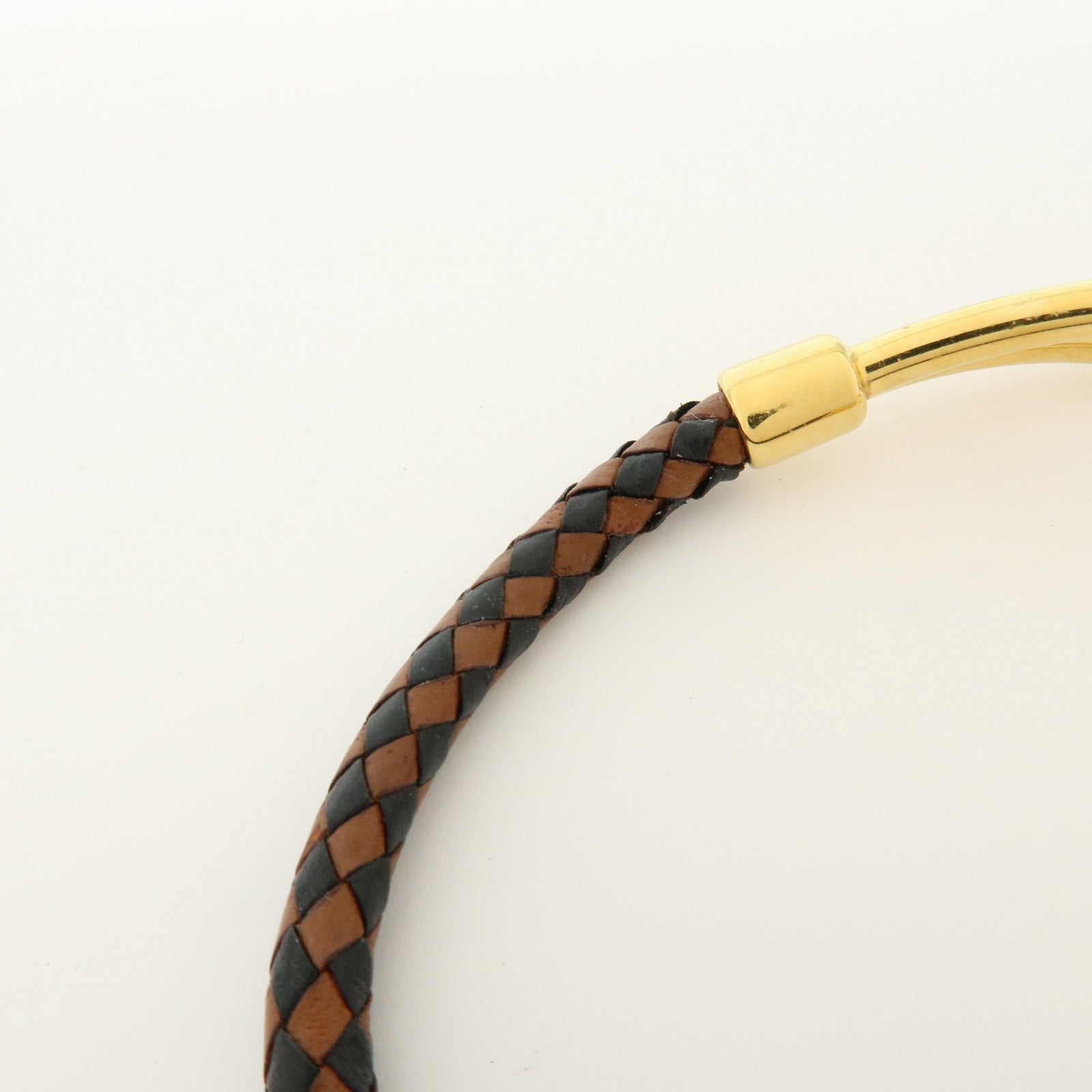 HERMES Jumbo Choker Leather Metal Bracelet Brown Black Gold