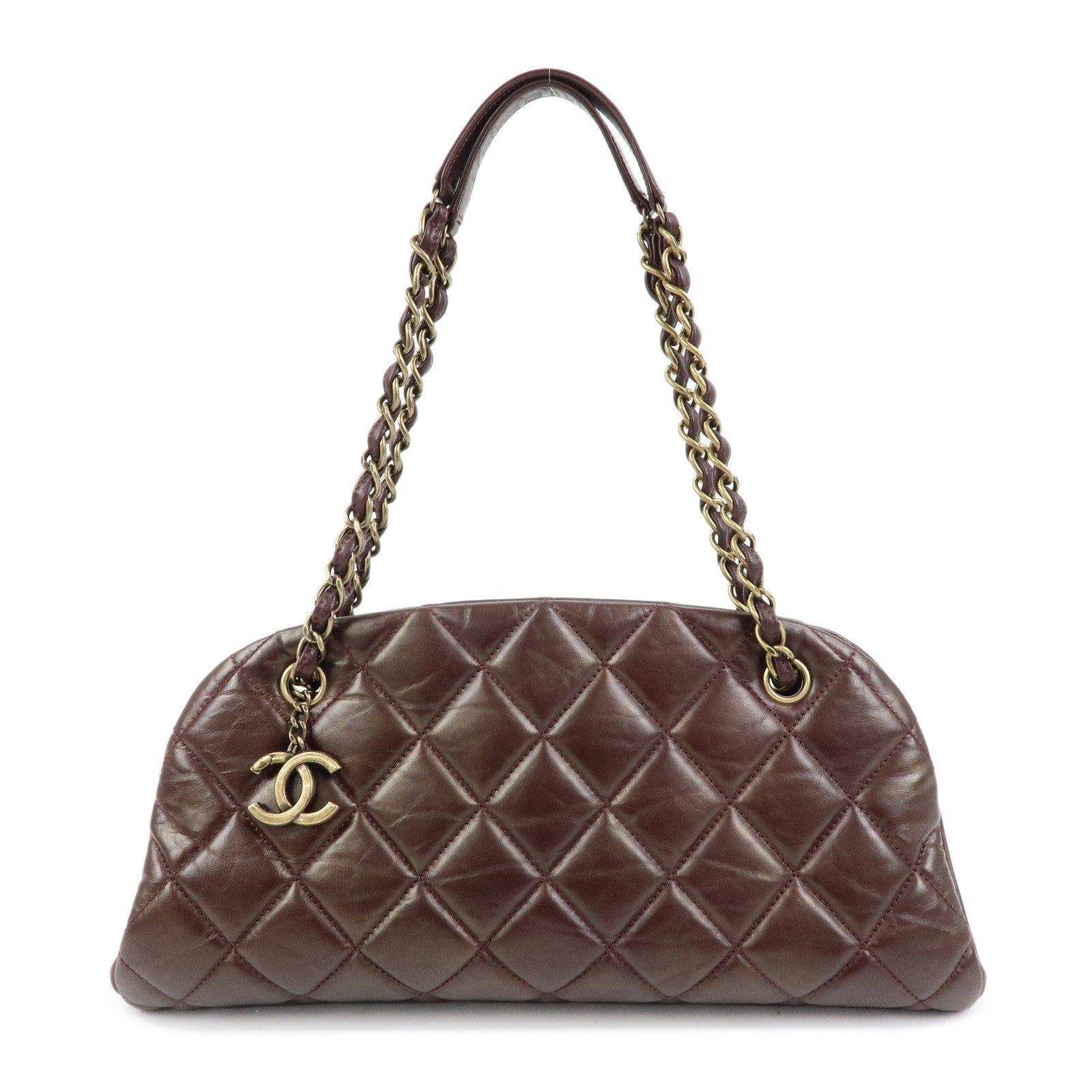 CHANEL Mademoiselle Calf Leather Chain Shoulder Bag Bordeaux