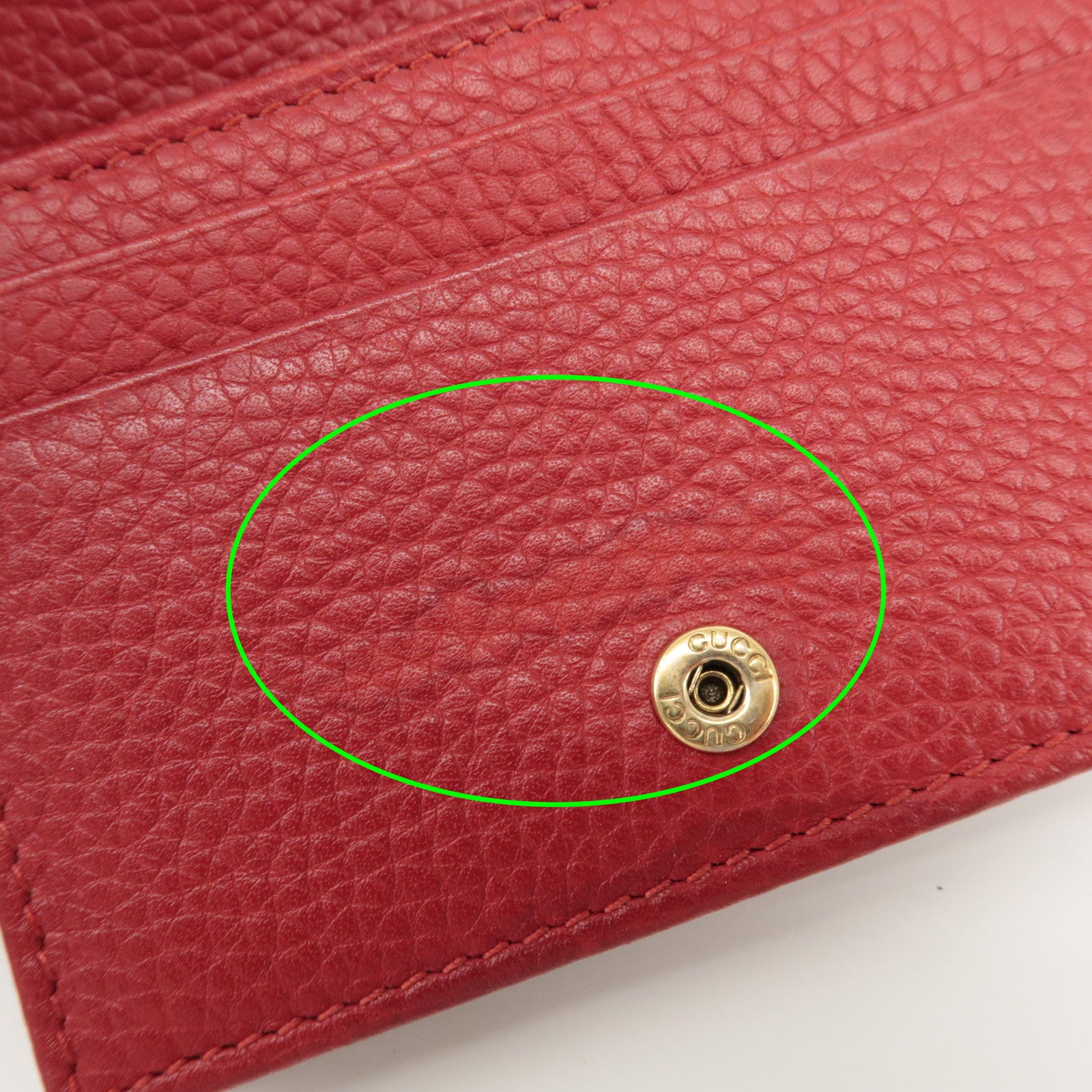 GUCCI Animalier Leather Bi-fold Compact Wallet Red 453169 Used