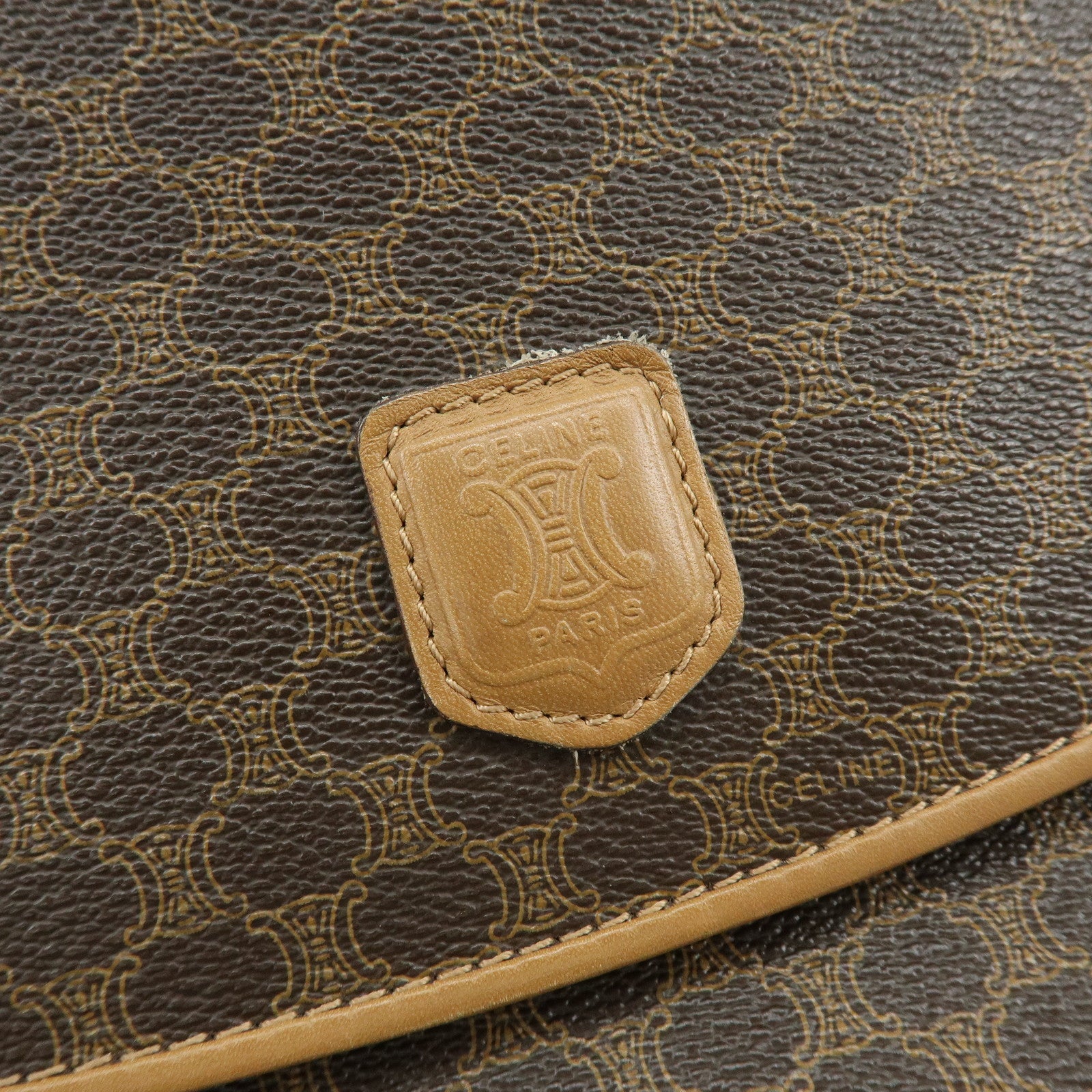 CELINE Macadam PVC Leather Clutch Bag Pouch Brown