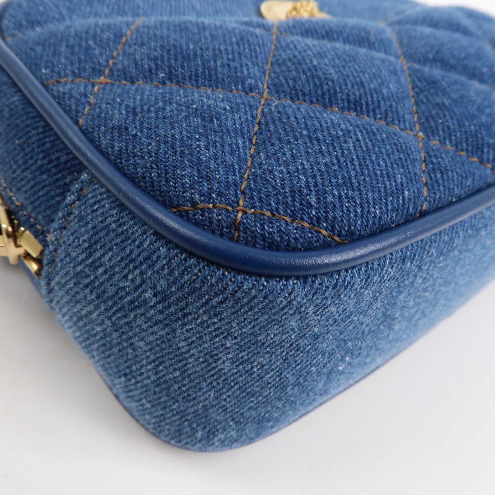 GIANNI VERSACE Denim Leather Chain Shoulder Bag Blue