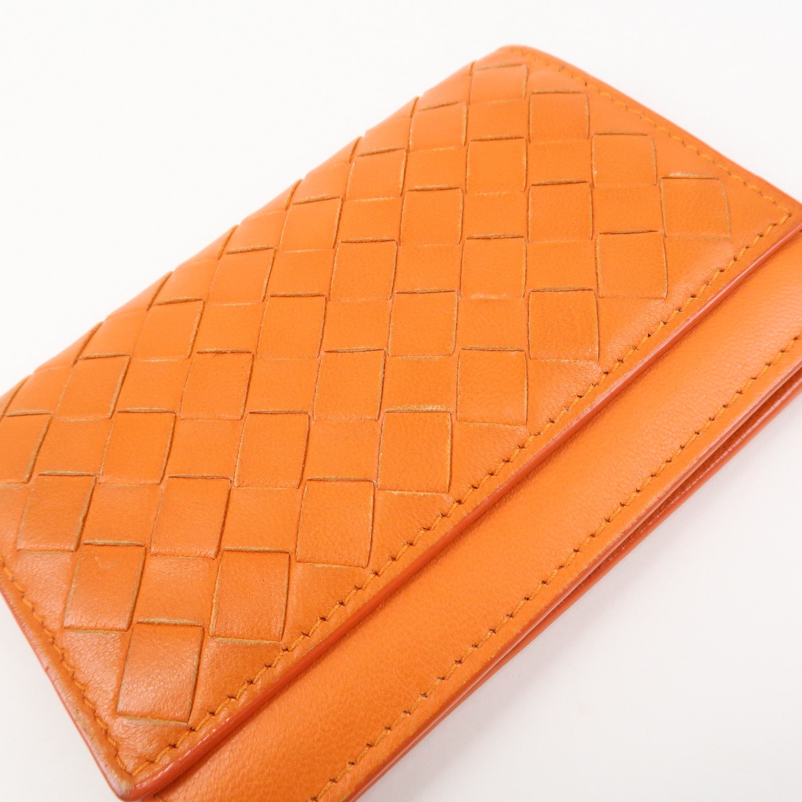BOTTEGA VENETA Intrecciato Leather Card Case Card Holder Orange