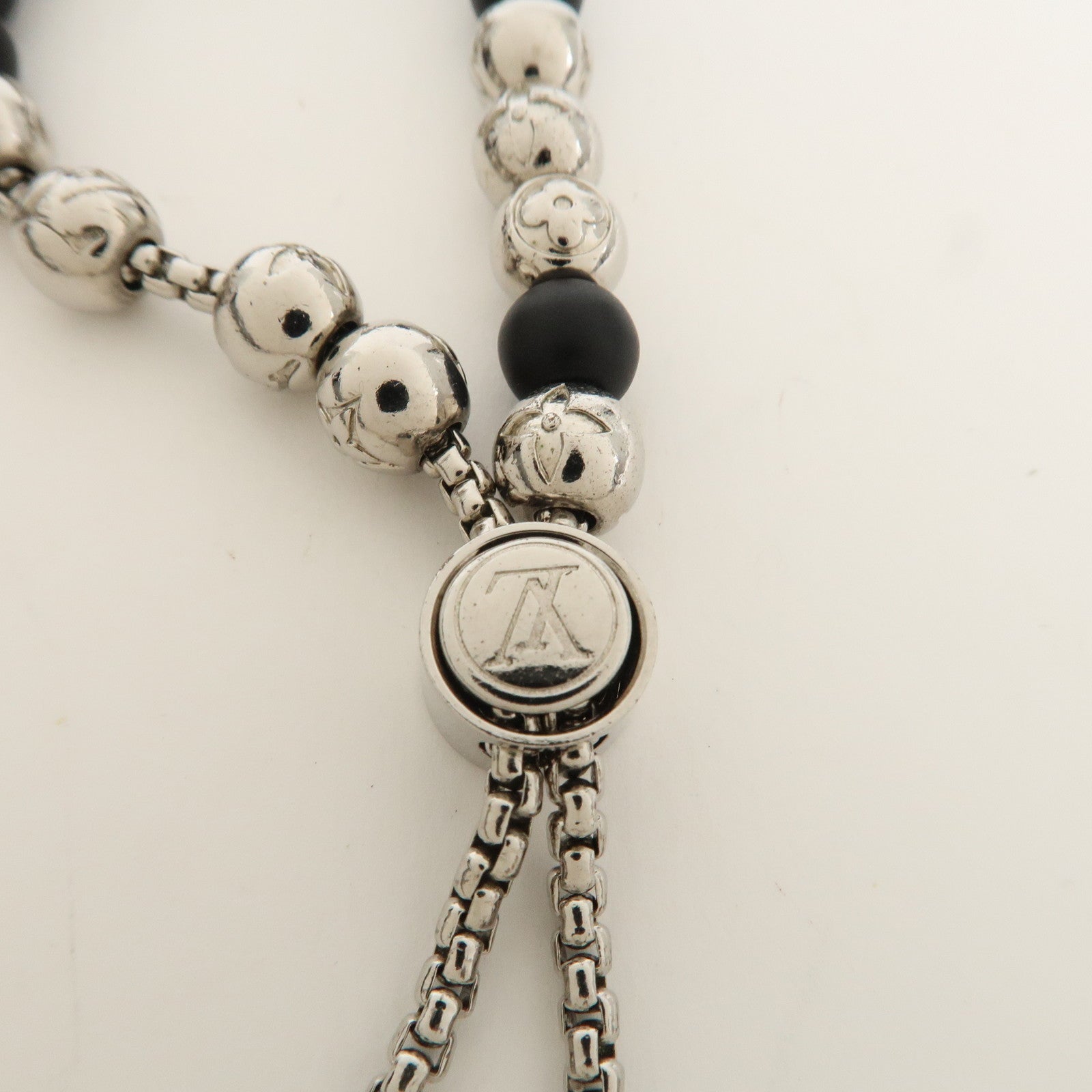Louis Vuitton Monogram Beads Metal Bracelet Silver Black M00512 Used