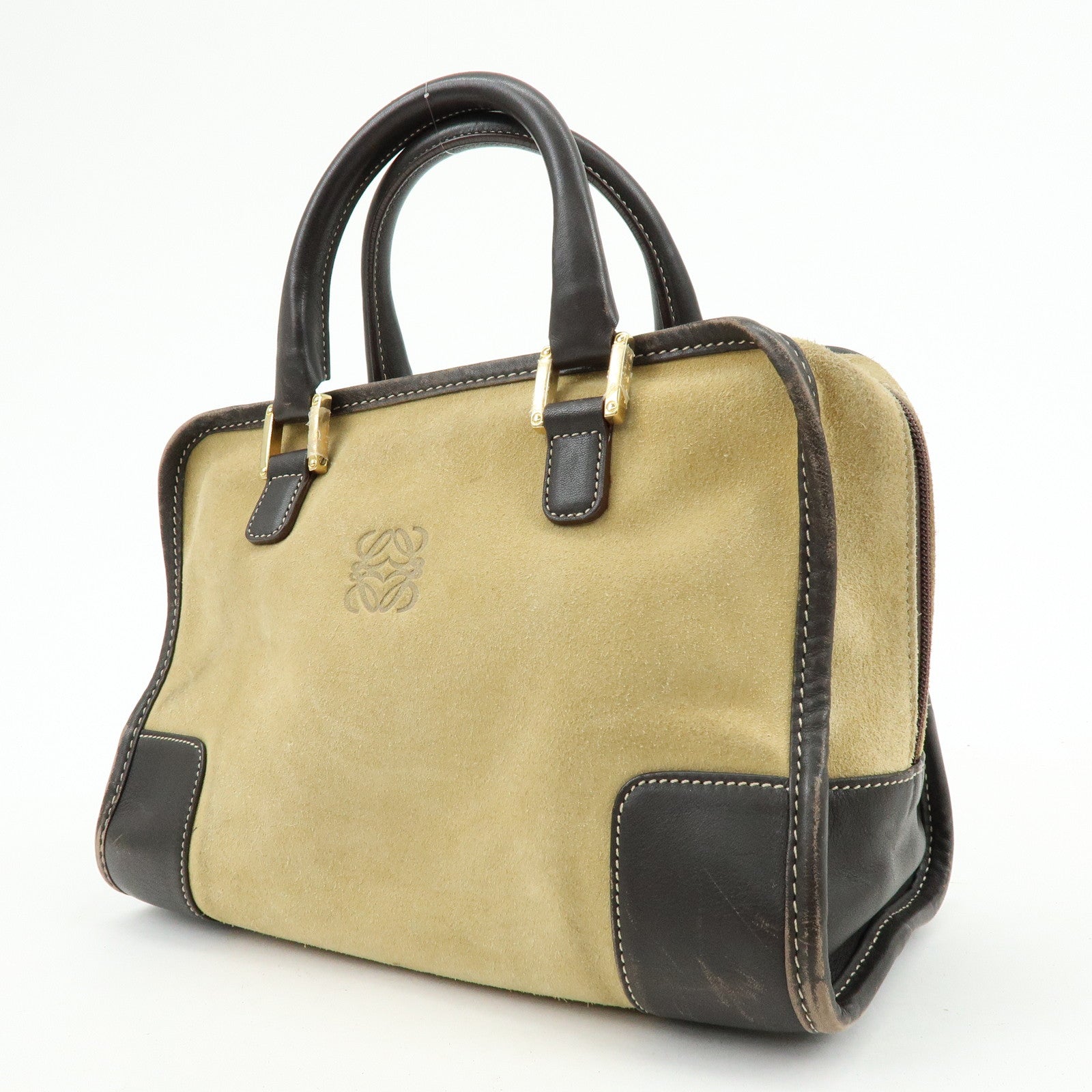 LOEWE Anagram Suede Leather Amazona 28 Hand Bag Brown