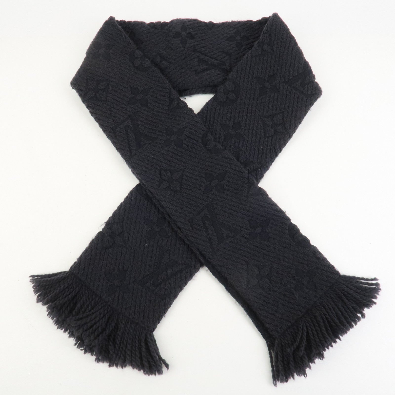 Louis Vuitton Echarpe Logomania Wool Silk Scarf Black M72431
