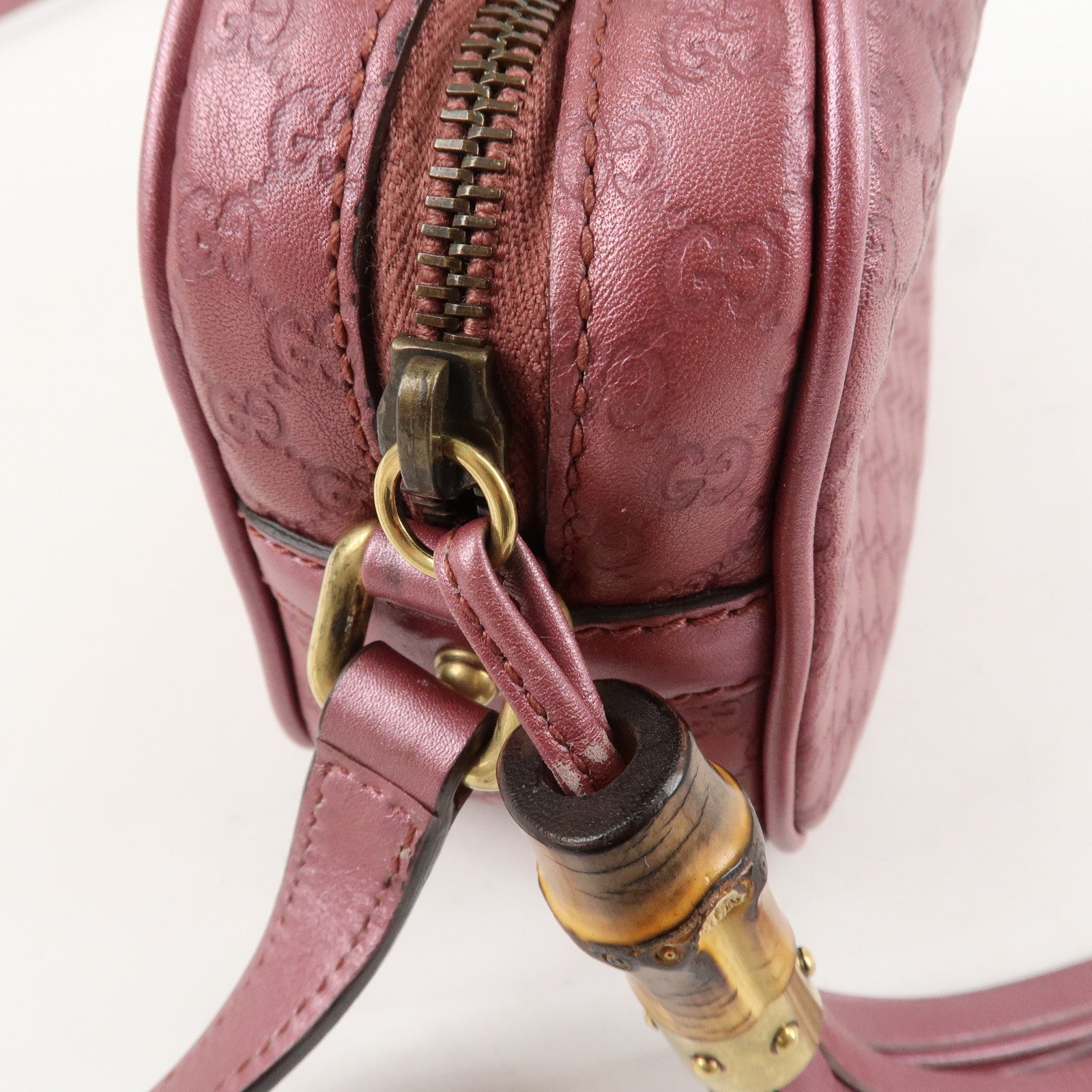 GUCCI Micro Guccissima Leather Shoulder Bag Metallic Pink 309538 Used