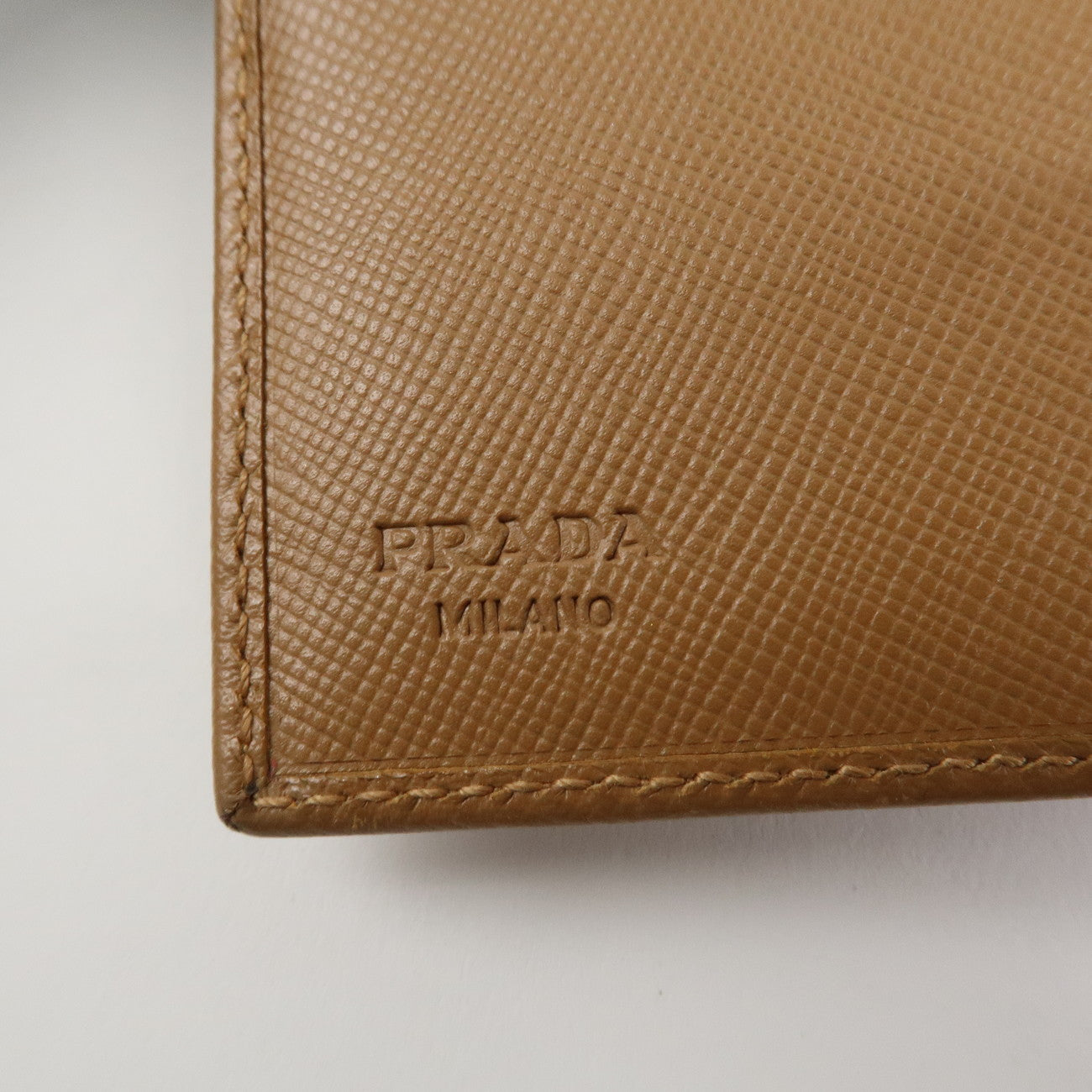 PRADA Triangle Logo Saffiano Leather Trifold Wallet Brown Used