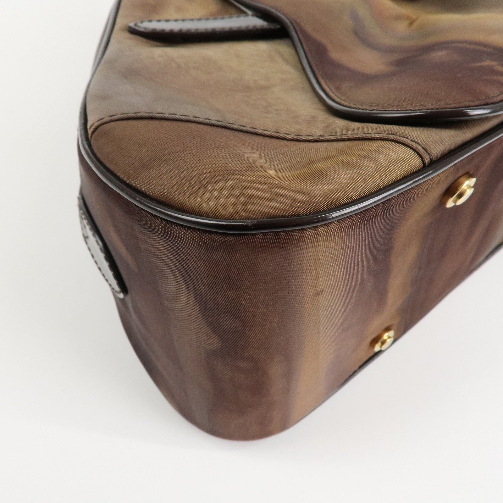 Christian Dior Double Saddle Nylon Leather Hand Boston Bag Brown Used