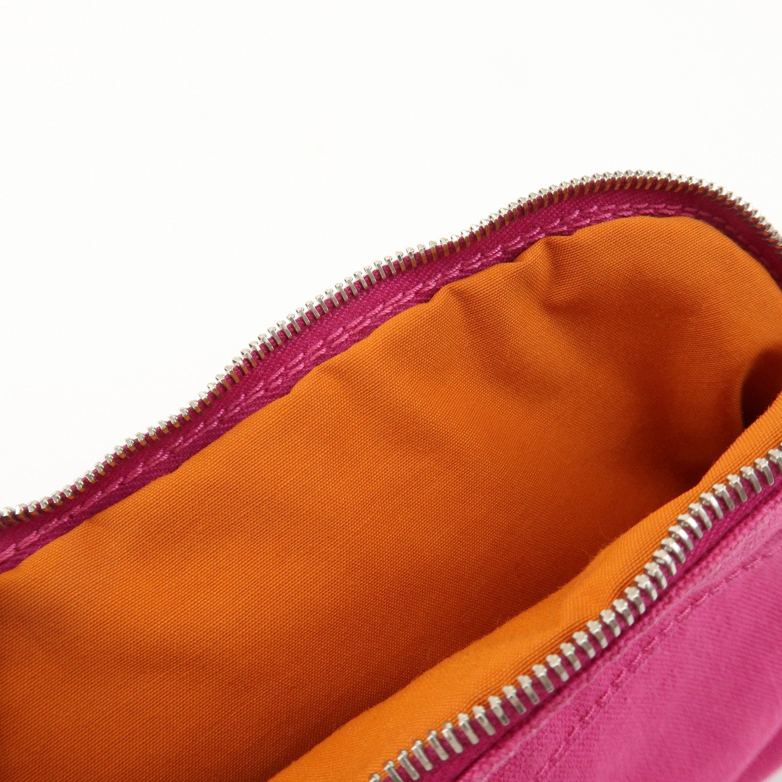 HERMES Logo Cotton Leather Bolide Pouch Mini Cosmetic Pouch Pink