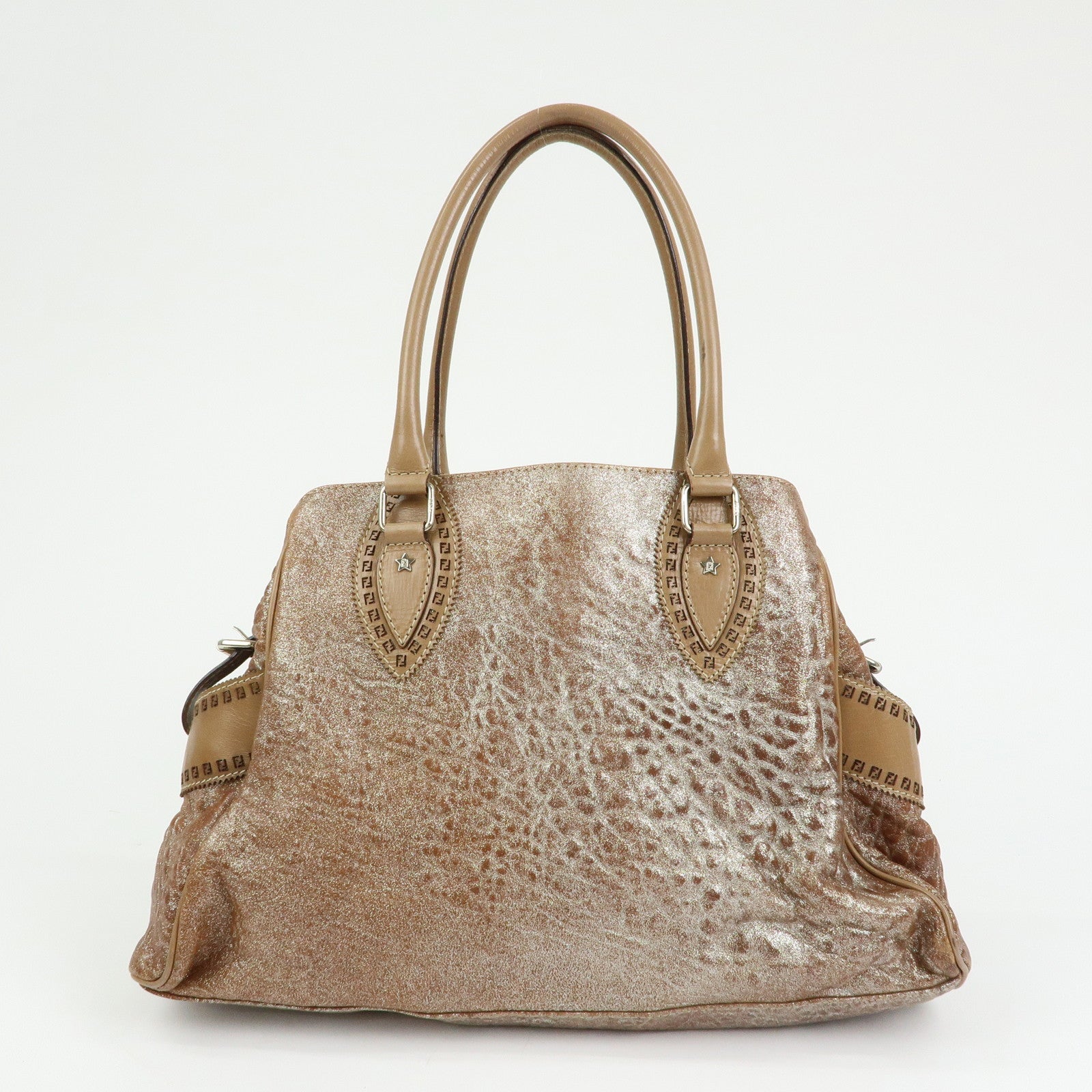 FENDI Ethnico Leather Tote Bag Shoulder Bag Camel 8BN162