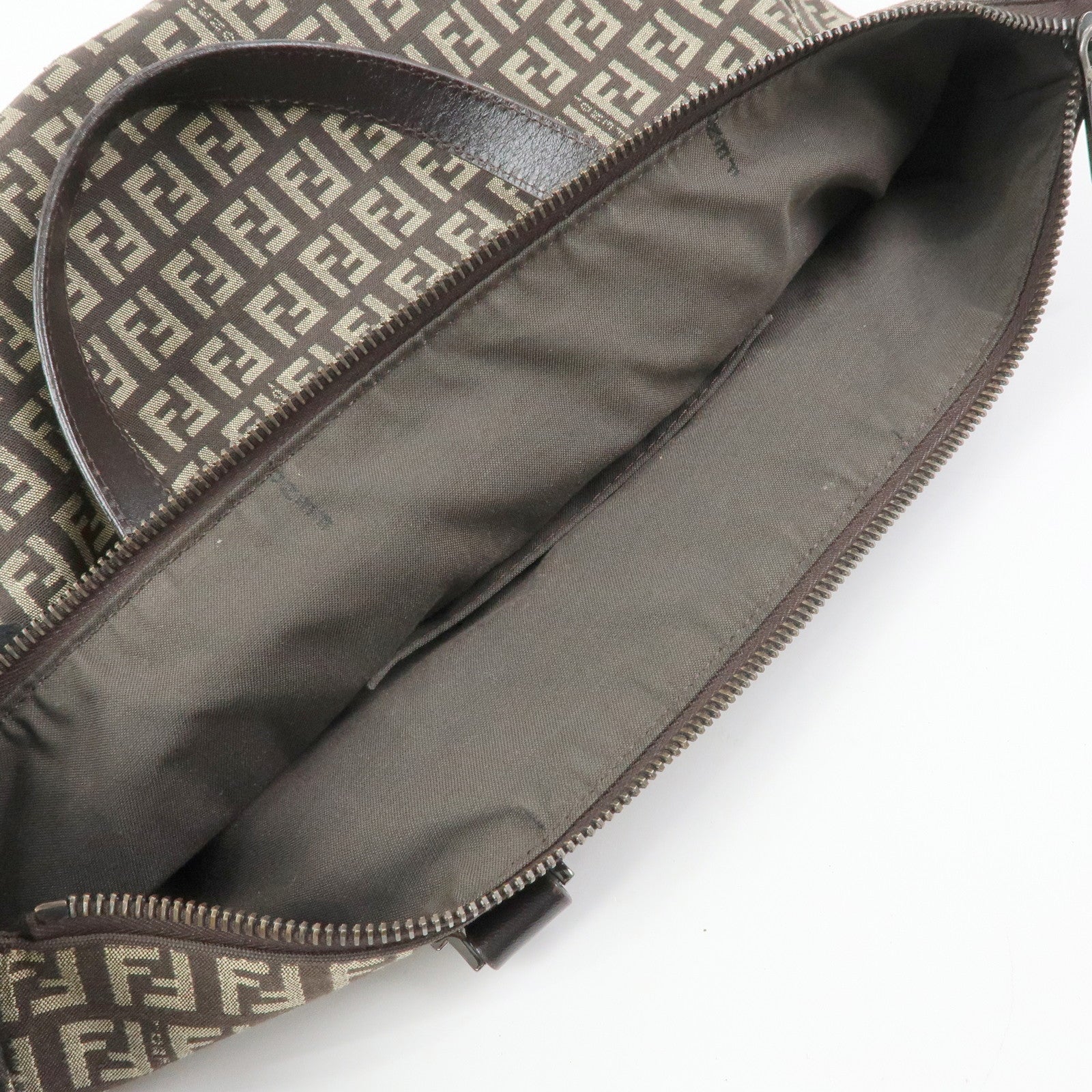 FENDI Zucchino Canvas Leather Tote Bag Hand Bag Brown 8BH138