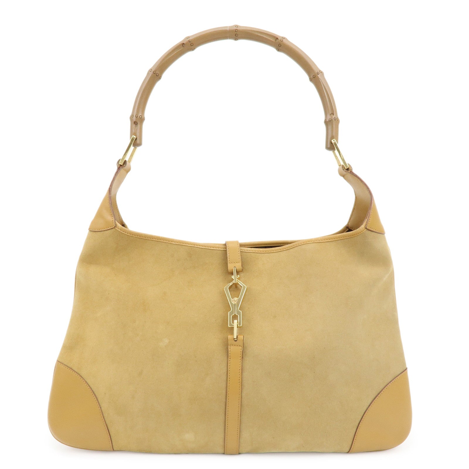 GUCCI Bamboo Suede Leather Kandinsky Shoulder Bag Beige 001・4061