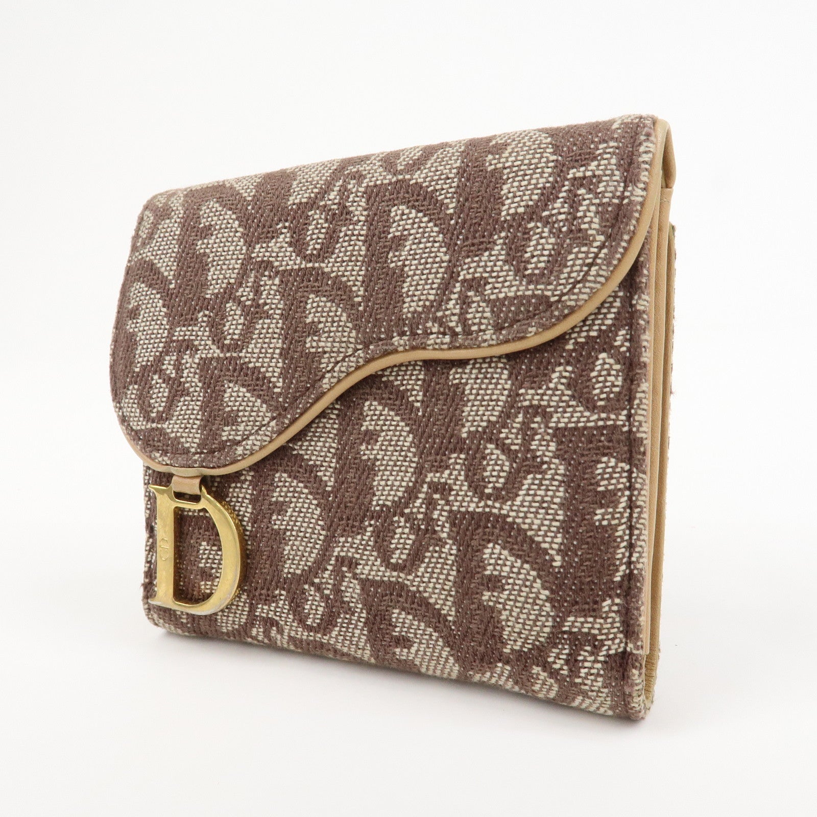 Christian Dior Trotter Canvas Leather Bi-fold Compact Wallet Brown