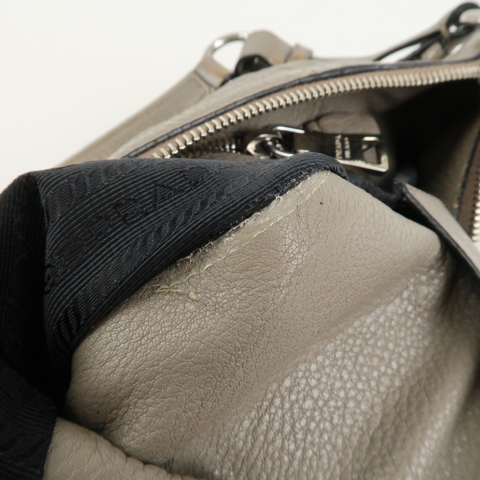 PRADA Leather Shoulder Bag Hand Bag Gray BR5096