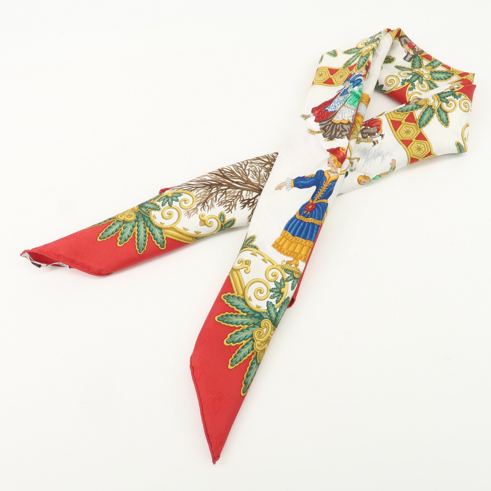 HERMES Carre 90 Silk 100% Scarf Joies d’Hiver Red Gold Used