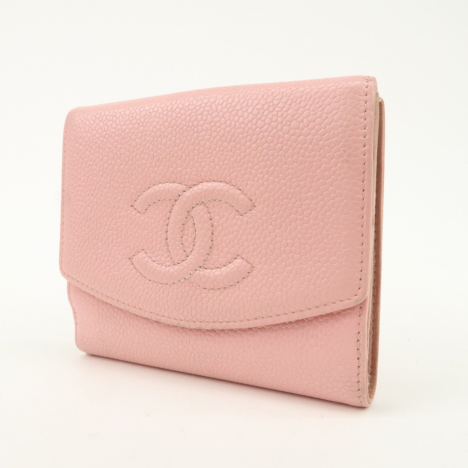 CHANEL COCO Mark Caviarskin Bi-fold Wallet Compact Wallet Pink