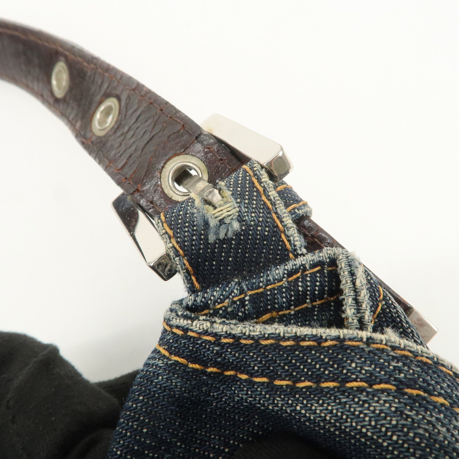 FENDI Mamma Baguette Denim Leather Shoulder Bag Hand Bag 26325