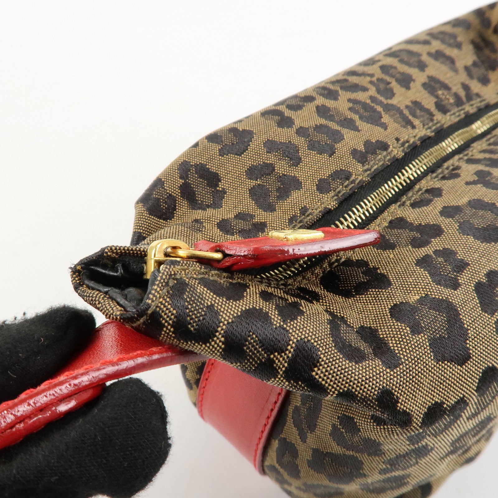 FENDI Canvas Leather Leopard Vanity Bag Cosmetic Pouch 26360 Used