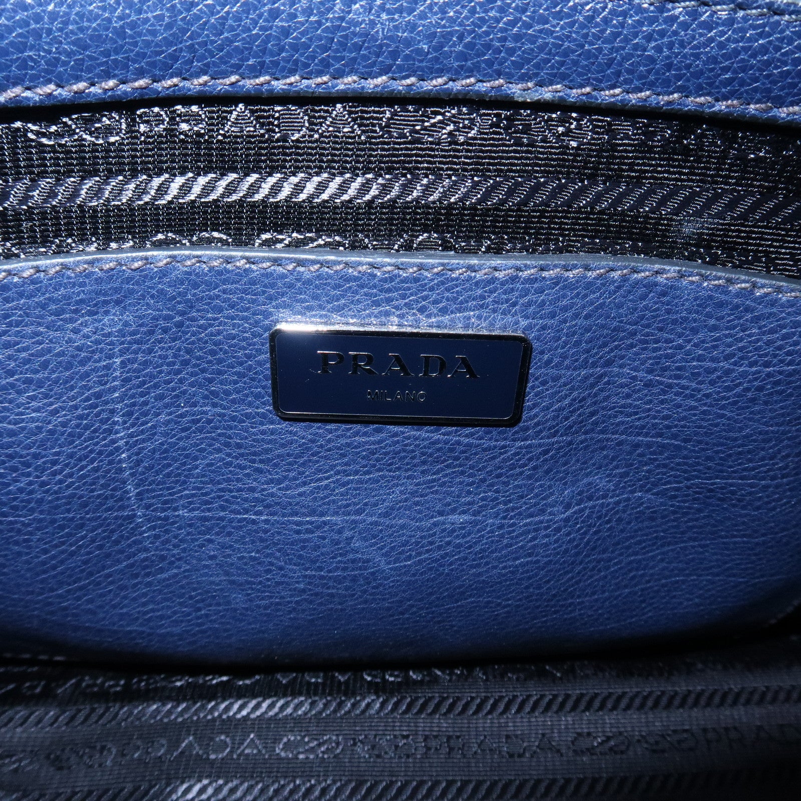 PRADA Triangle Logo Leather 2Way Bag Tote Bag Hand Bag Navy B2625M