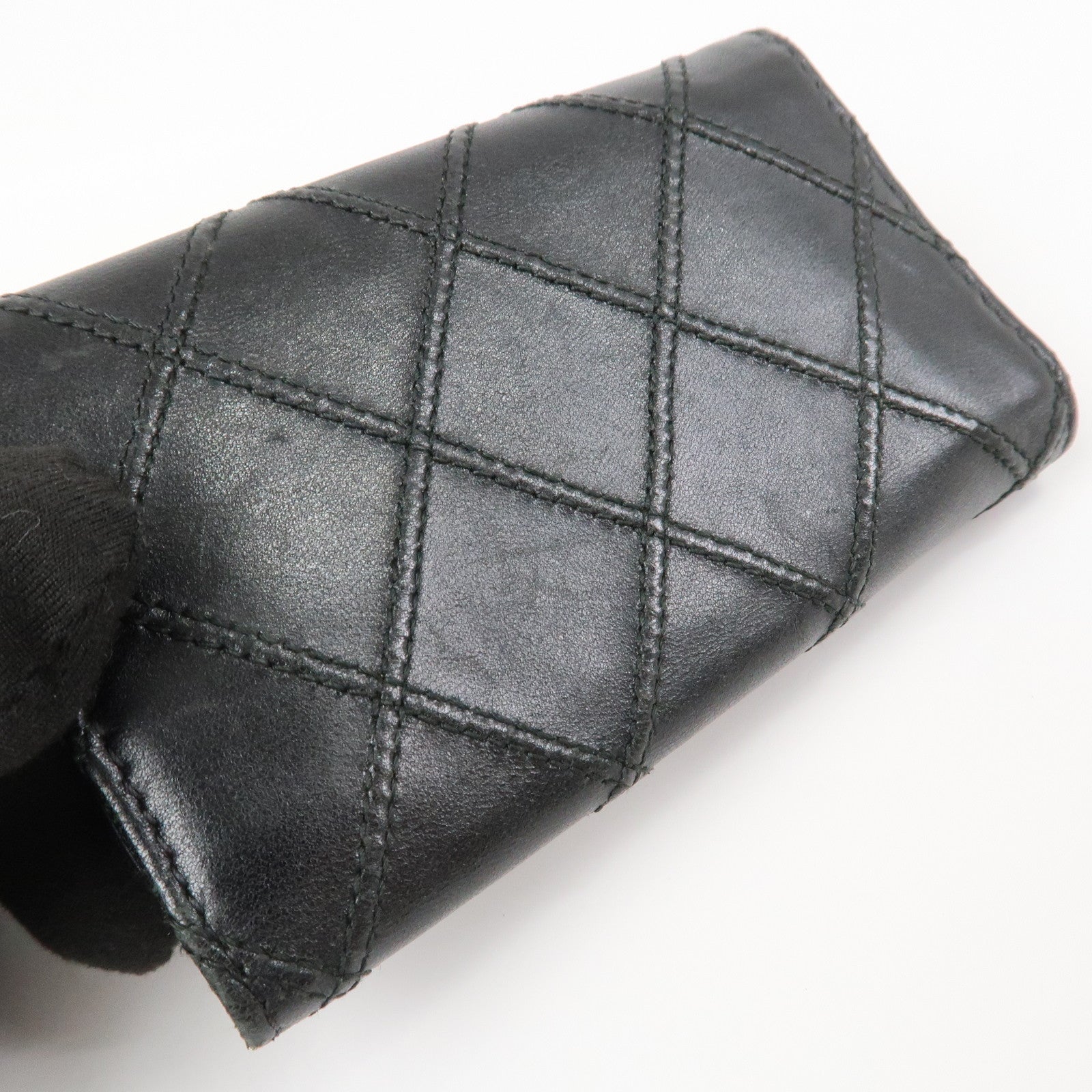 CHANEL Bicolore COCO Mark Lamb Skin 6 Rings Key Case Black