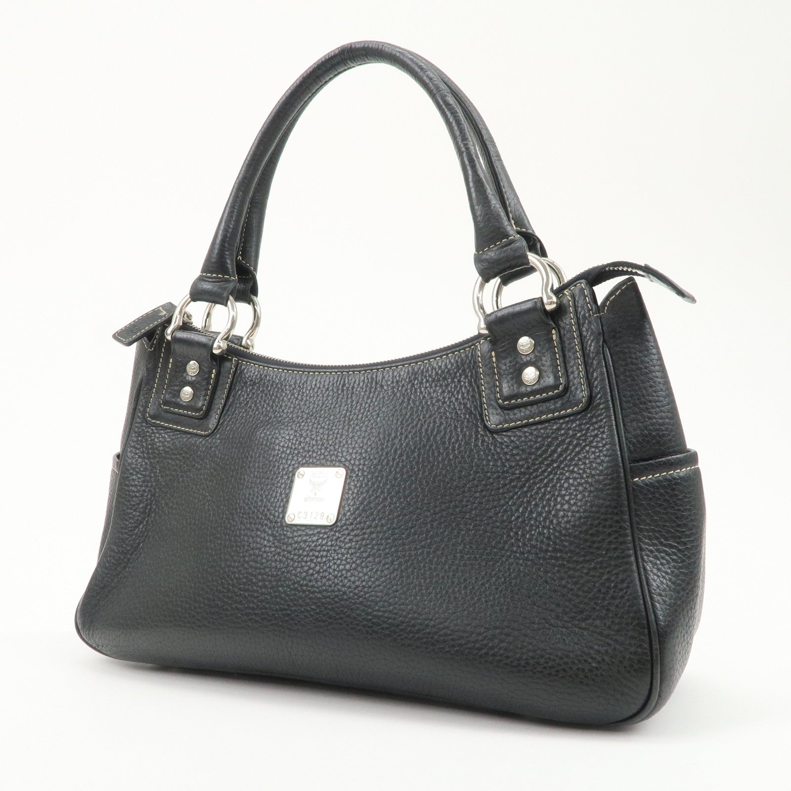 MCM Visetos Logo Leather Shoulder Bag Hand Bag Black