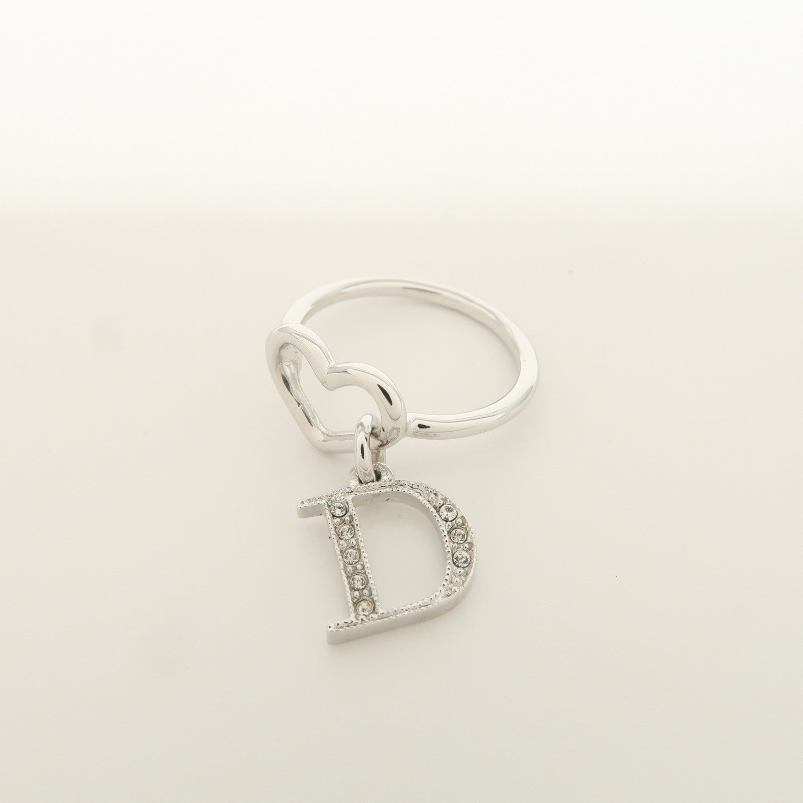 Christian Dior D Logo Heart Metal Ring Silver US 6