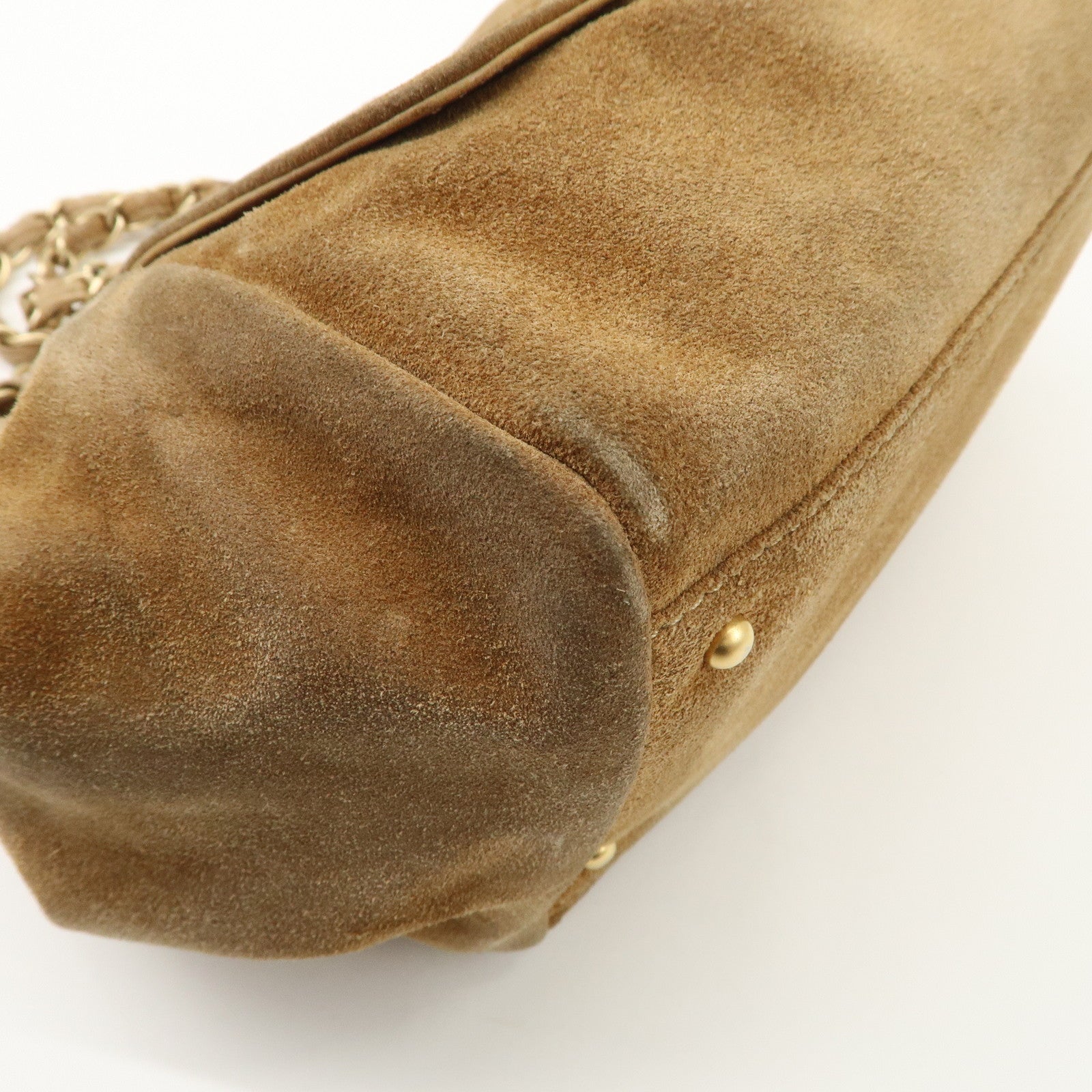 CHANEL COCO Mark Leather Suede Chain Shoulder Bag Beige Gold Used