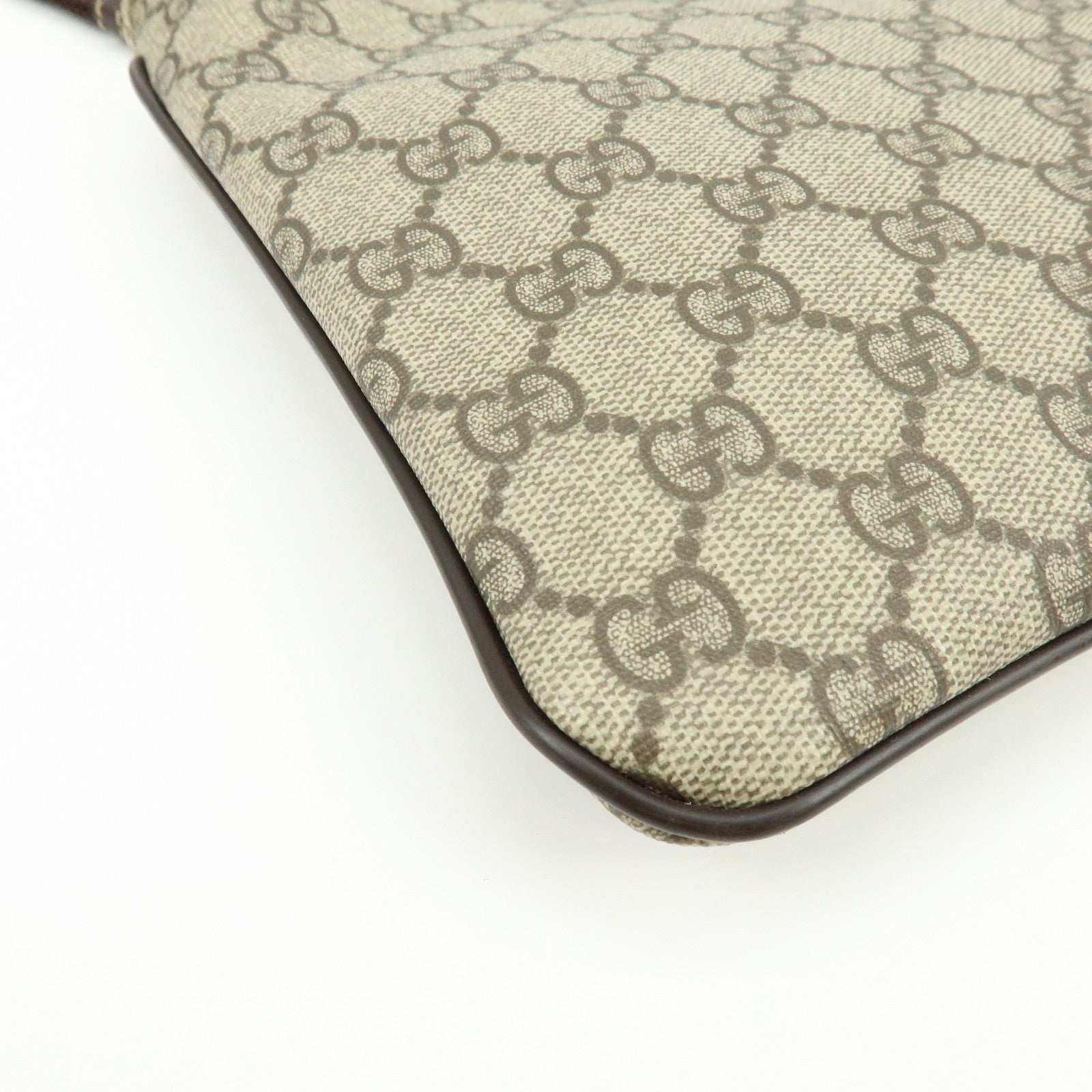 GUCCI GG Supreme Leather Shoulder Bag Gray Beige Brown 201533