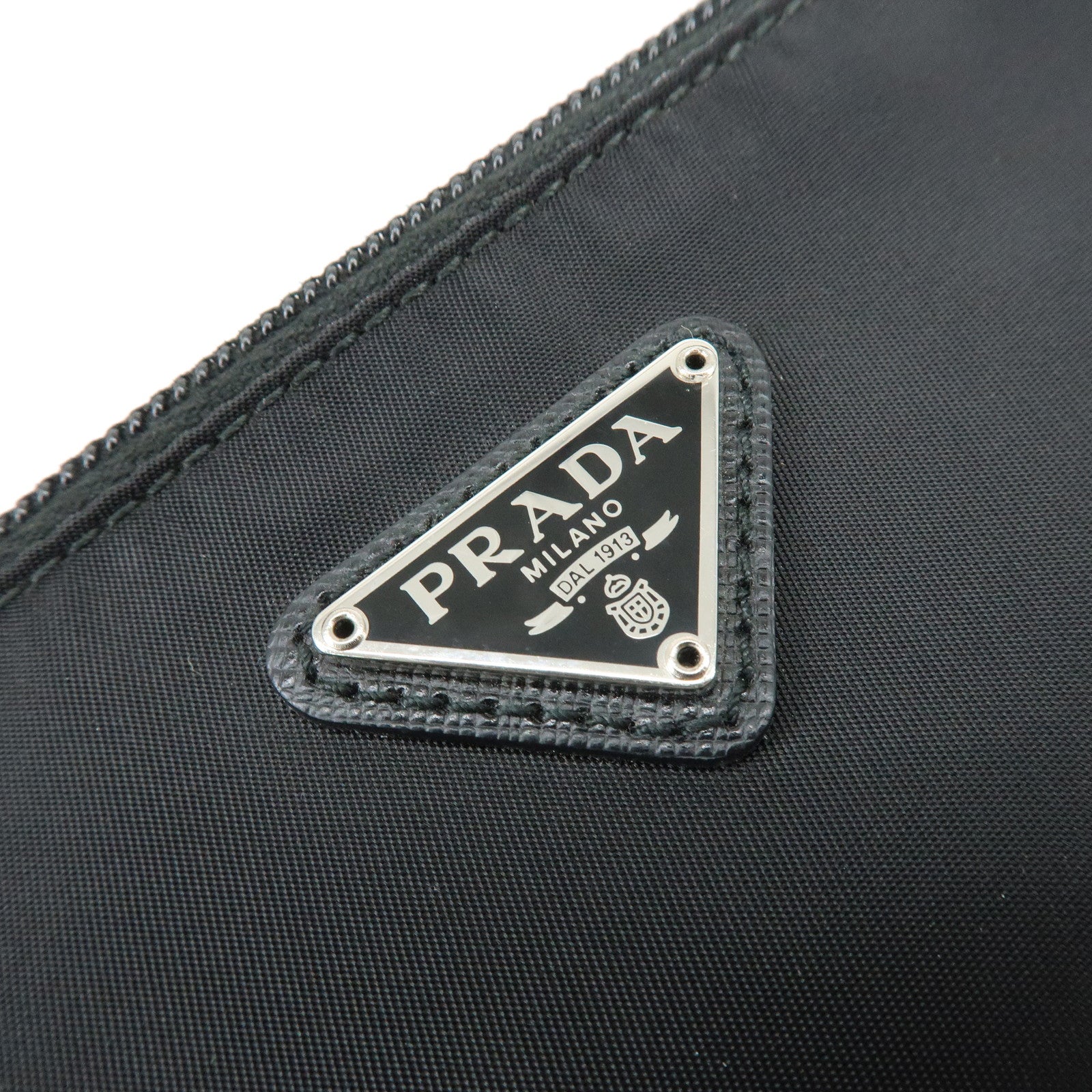 PRADA Triangle Logo Palm Tree Robot Motif Pouch Cosmetic Bag Black