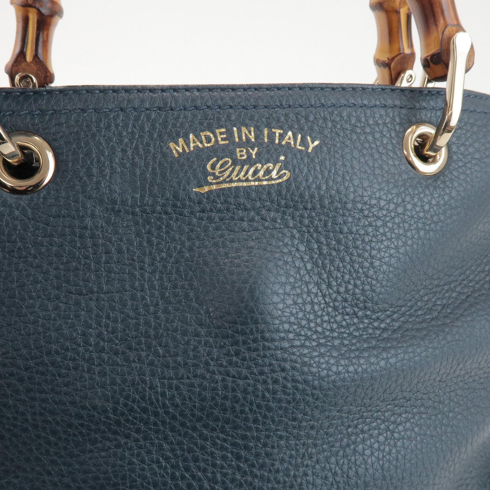 GUCCI Bamboo Calf Leather 2 Way Bag Tote Bag Navy 336032