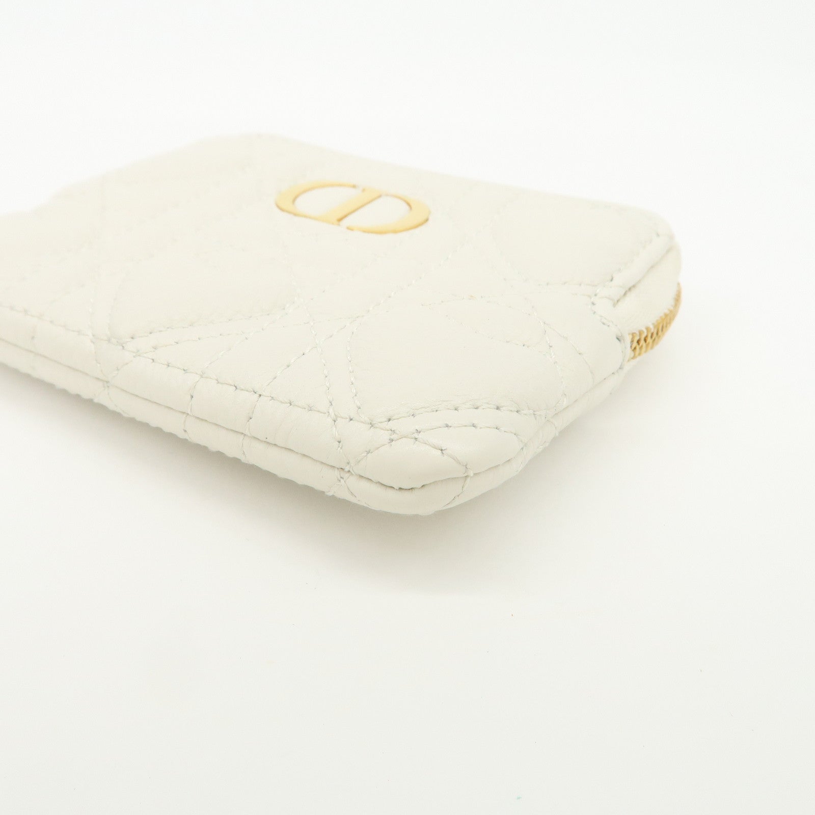 Christian Dior Cannage Caro Leather Heart Coin Case White