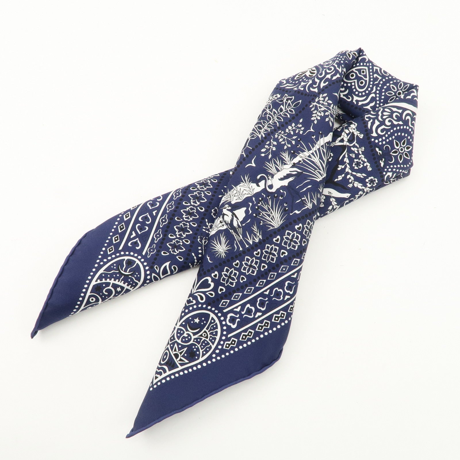 HERMES Carre 55 Silk 100% Scarf Entre Ciel et mer Navy Used