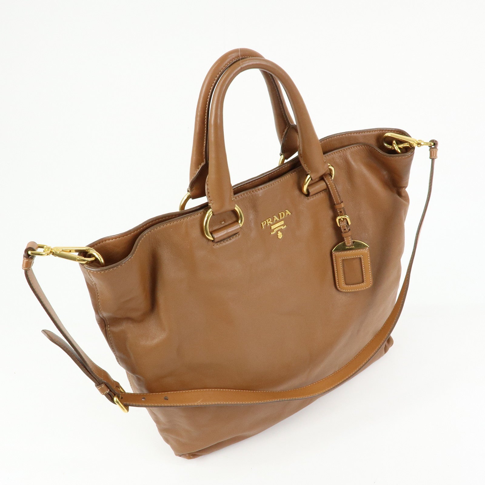 PRADA Logo Leather 2Way Tote Bag Shoulder Bag Brown BN1713