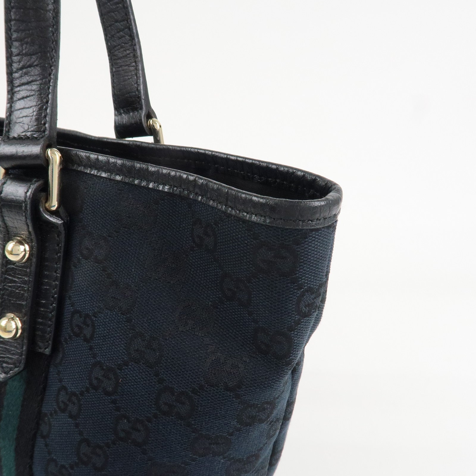 GUCCI Sherry GG Canvas Leather Tote Shoulder Bag Black 137396