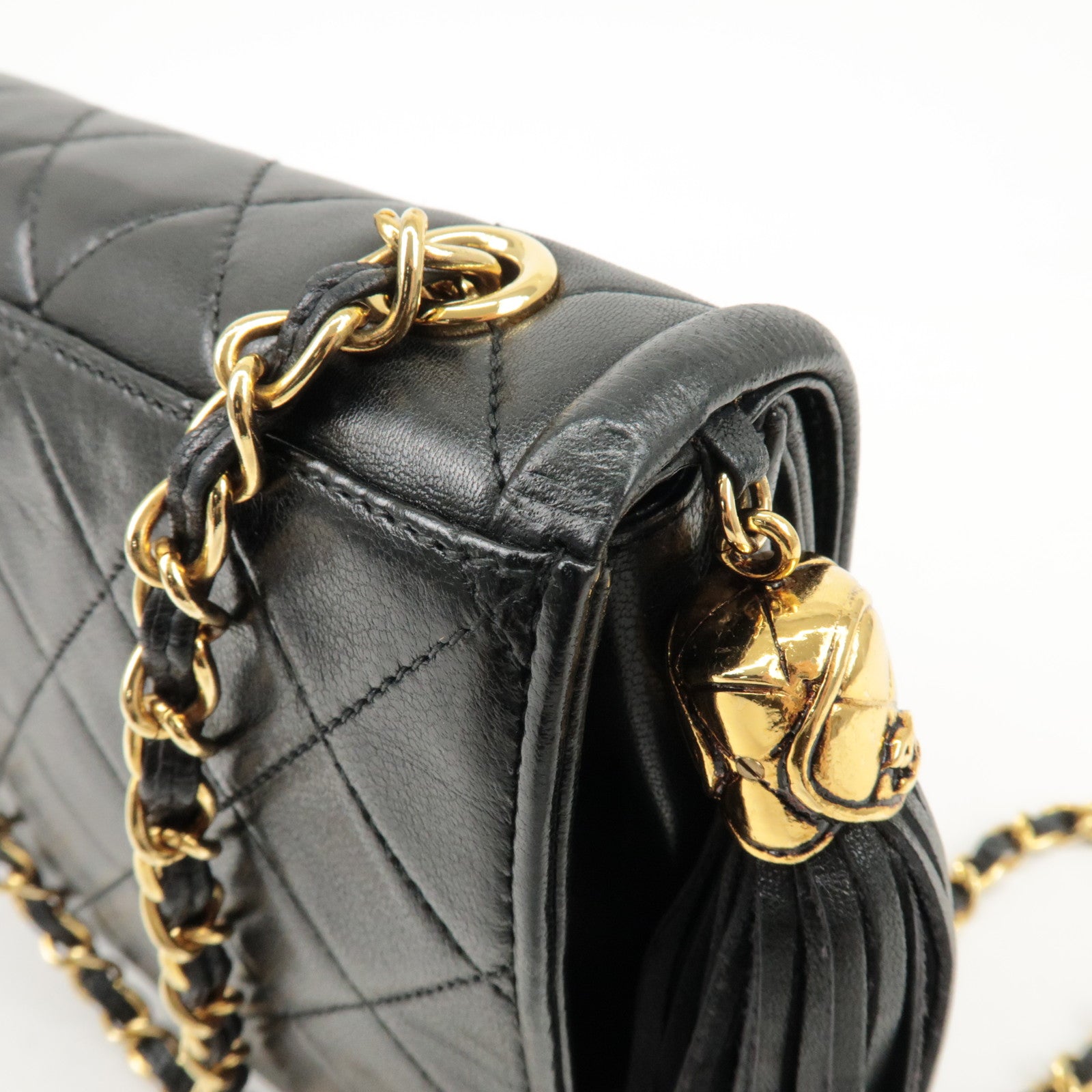 CHANEL COCO Mark Matelasse Lamb skin Chain Shoulder Bag Black Used