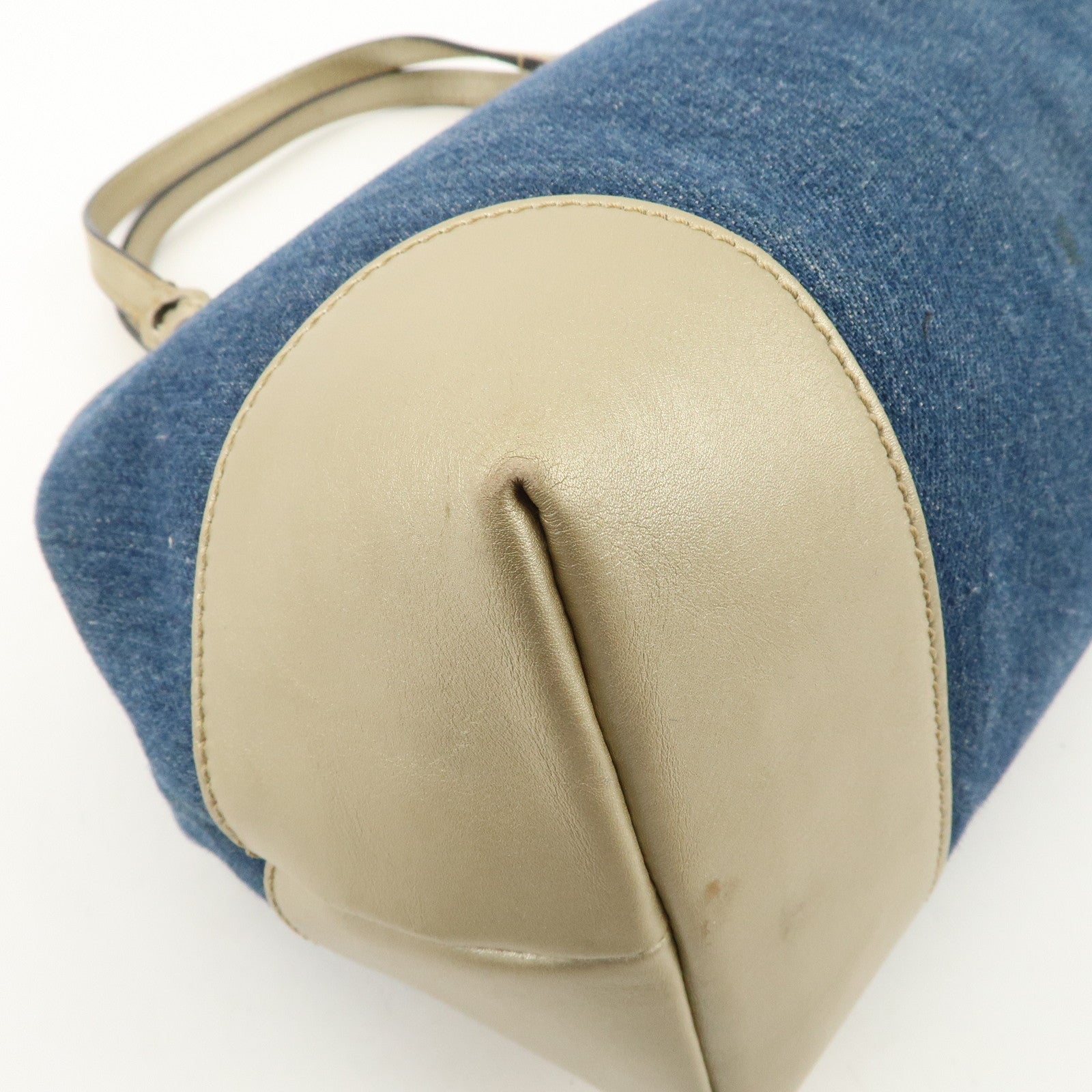 GUCCI Craft Denim Leather Tote Bag Shoulder Bag Blue Gold 348715 Used