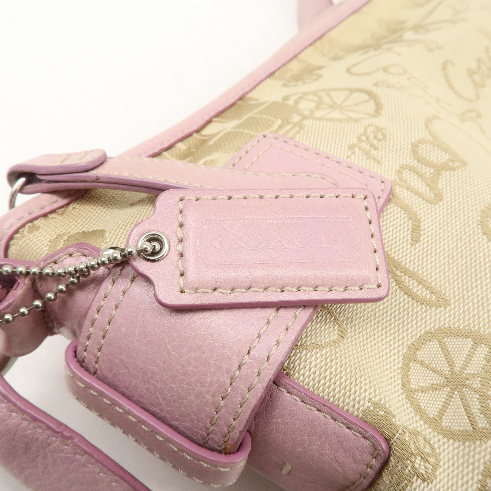 COACH Set of 2 Leather Canvas Shoulder Bag Black Lavender Beige Used